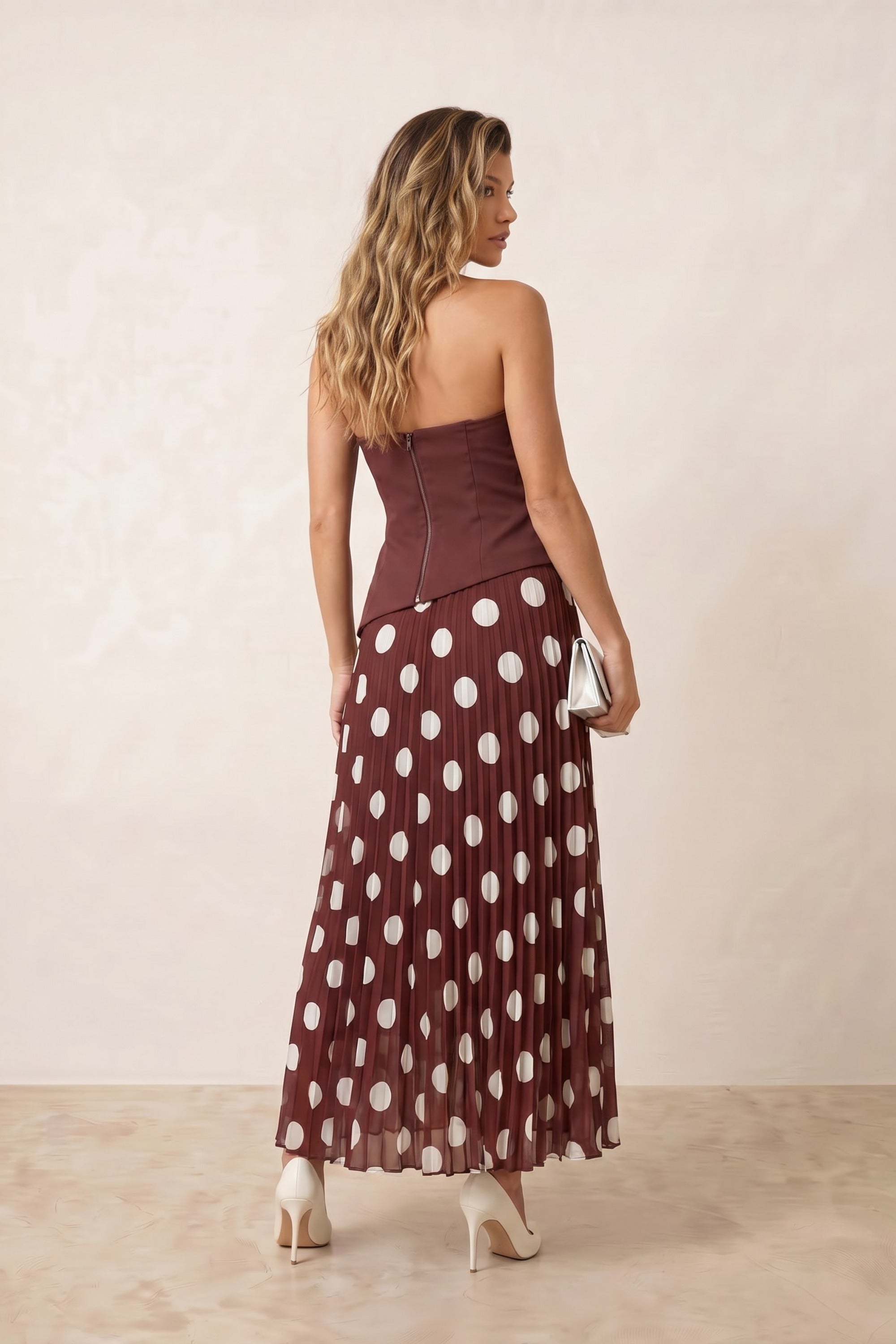 Madelaine Bandeau Dress in Brown spot - Style Cheat
