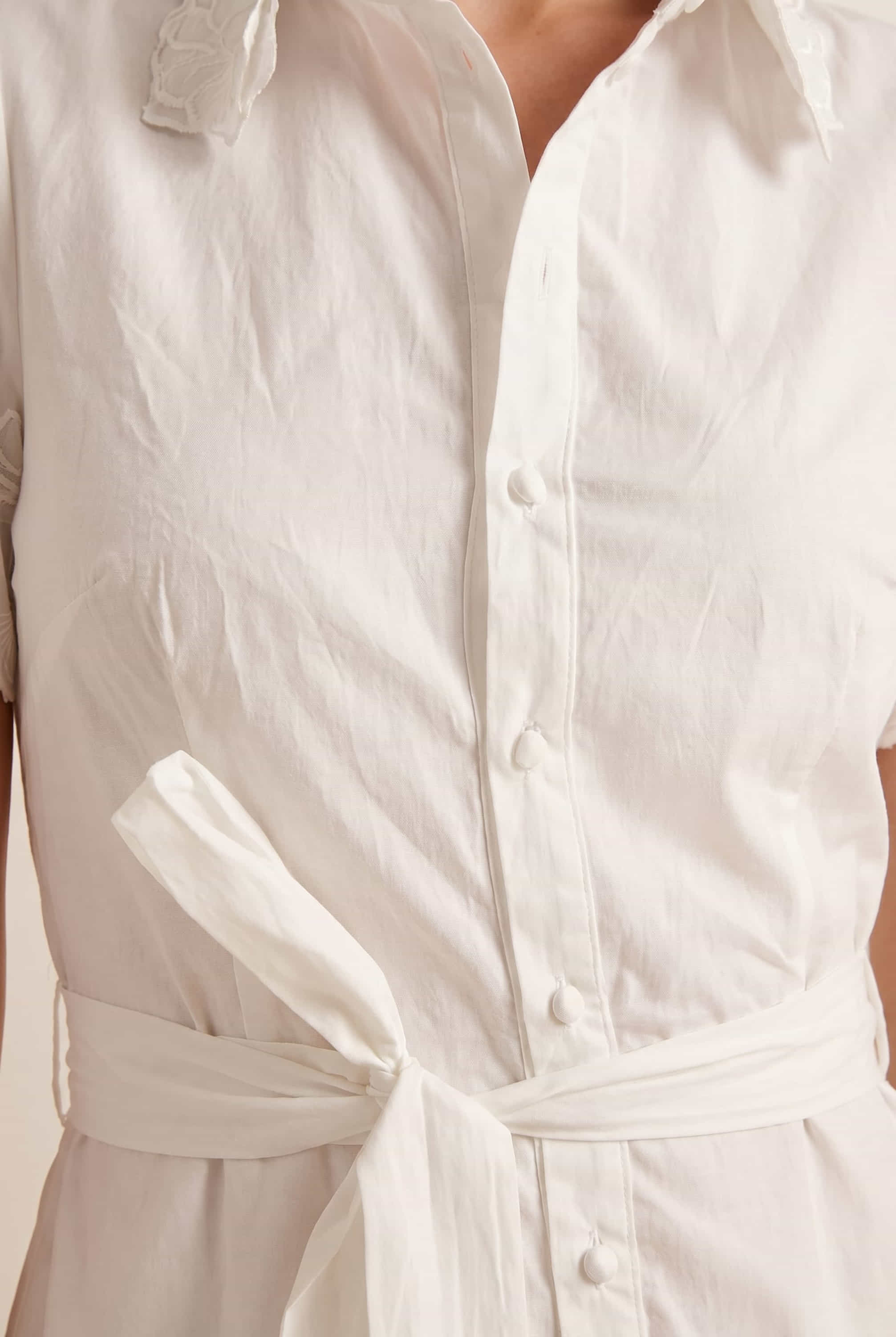 Laser Cut Shirt Dress in white