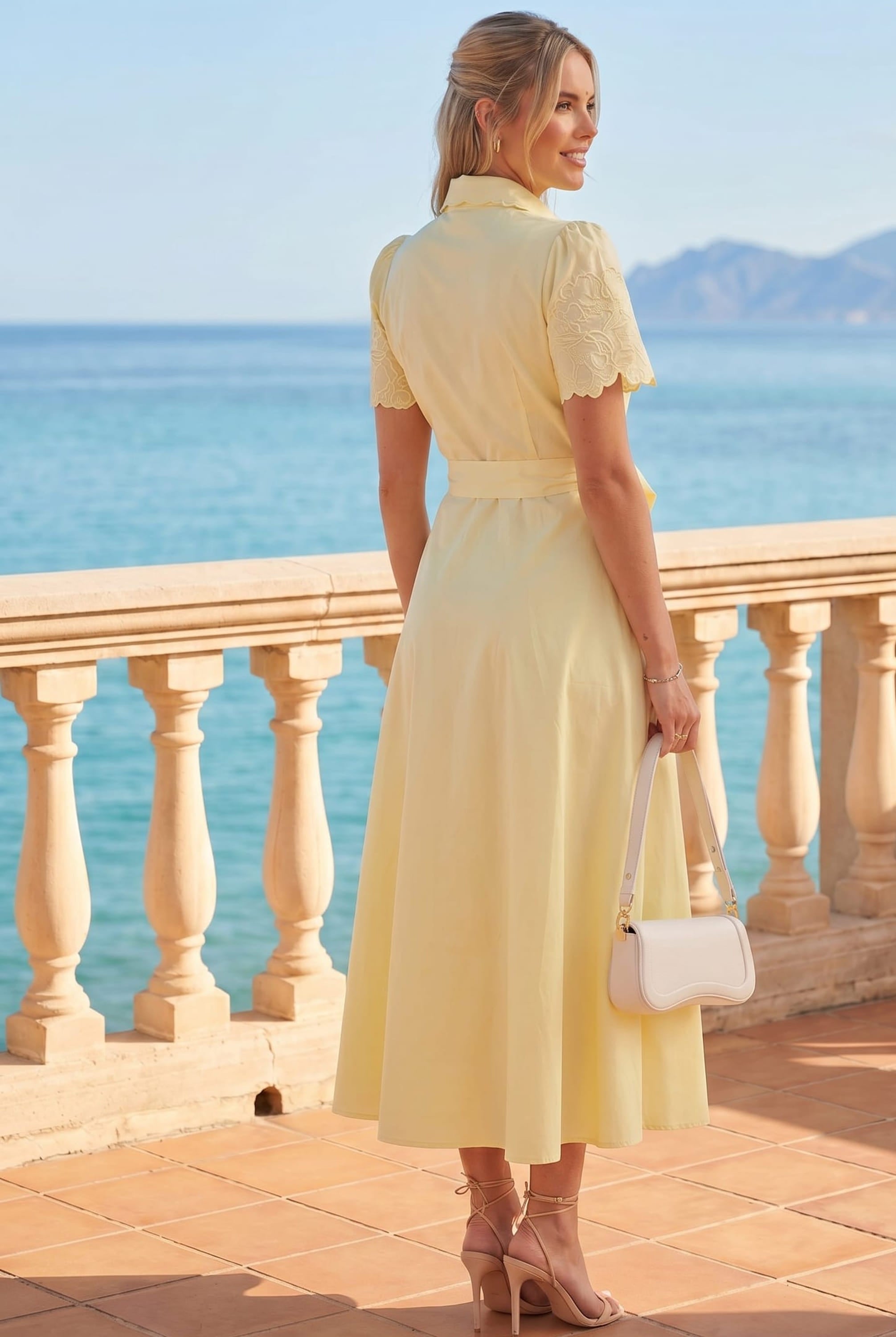 Laser Cut Shirt Dress in yellow
