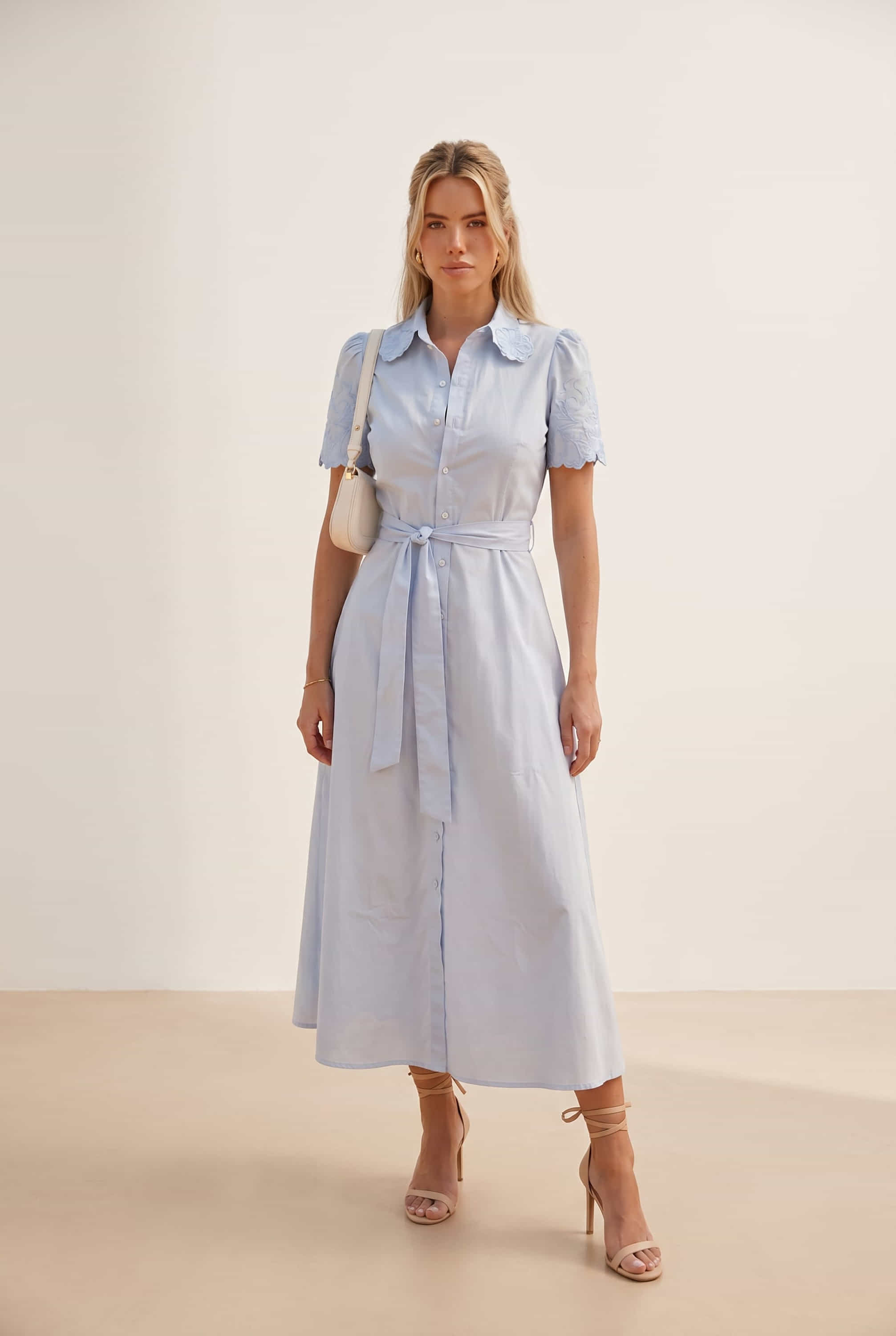 Laser Cut Shirt Dress in blue