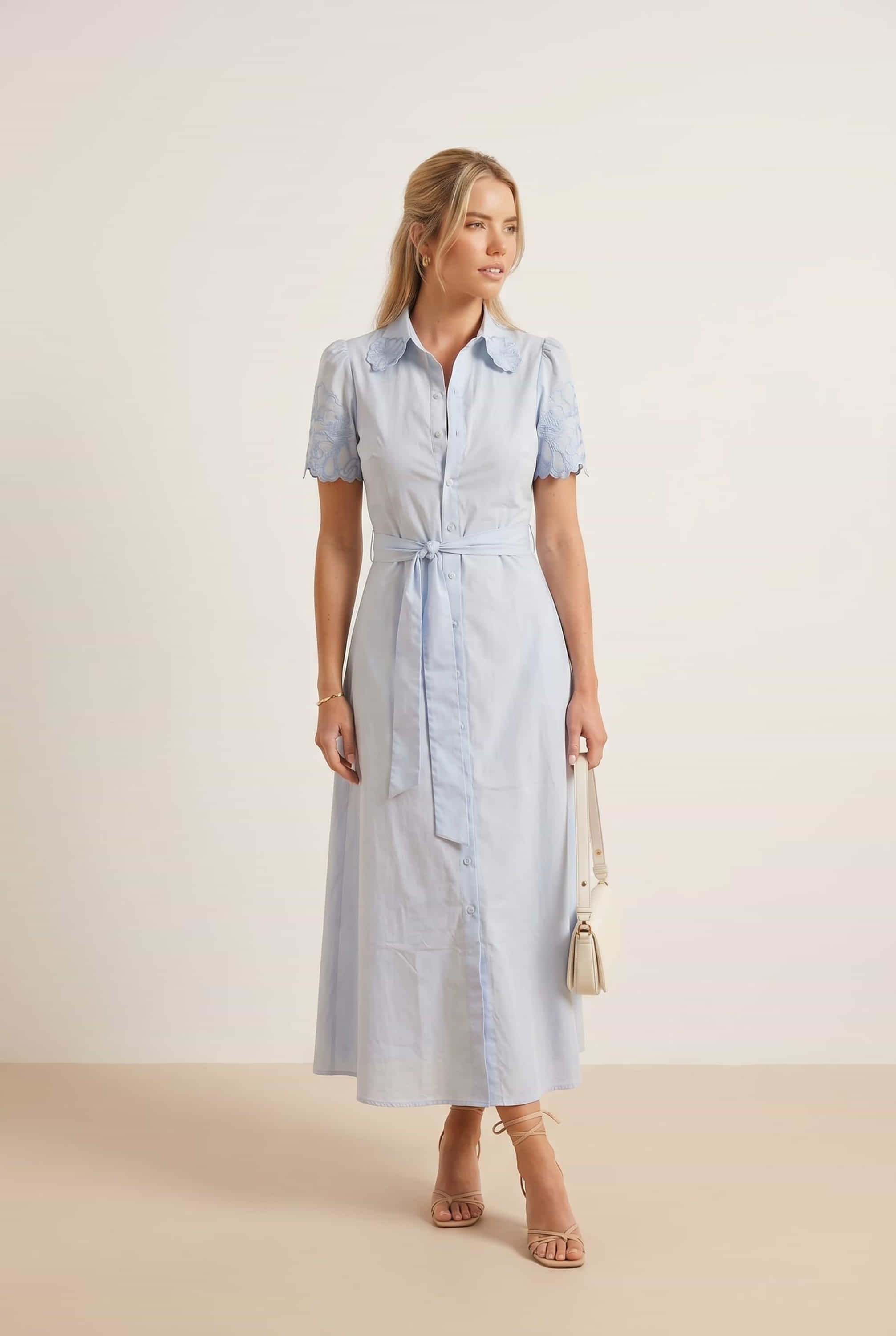 Laser Cut Shirt Dress in blue
