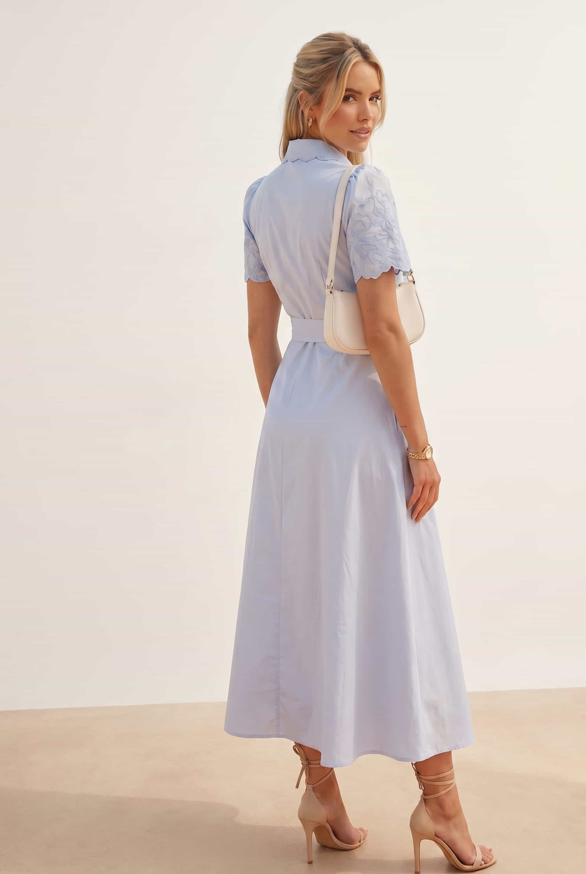 Laser Cut Shirt Dress in blue