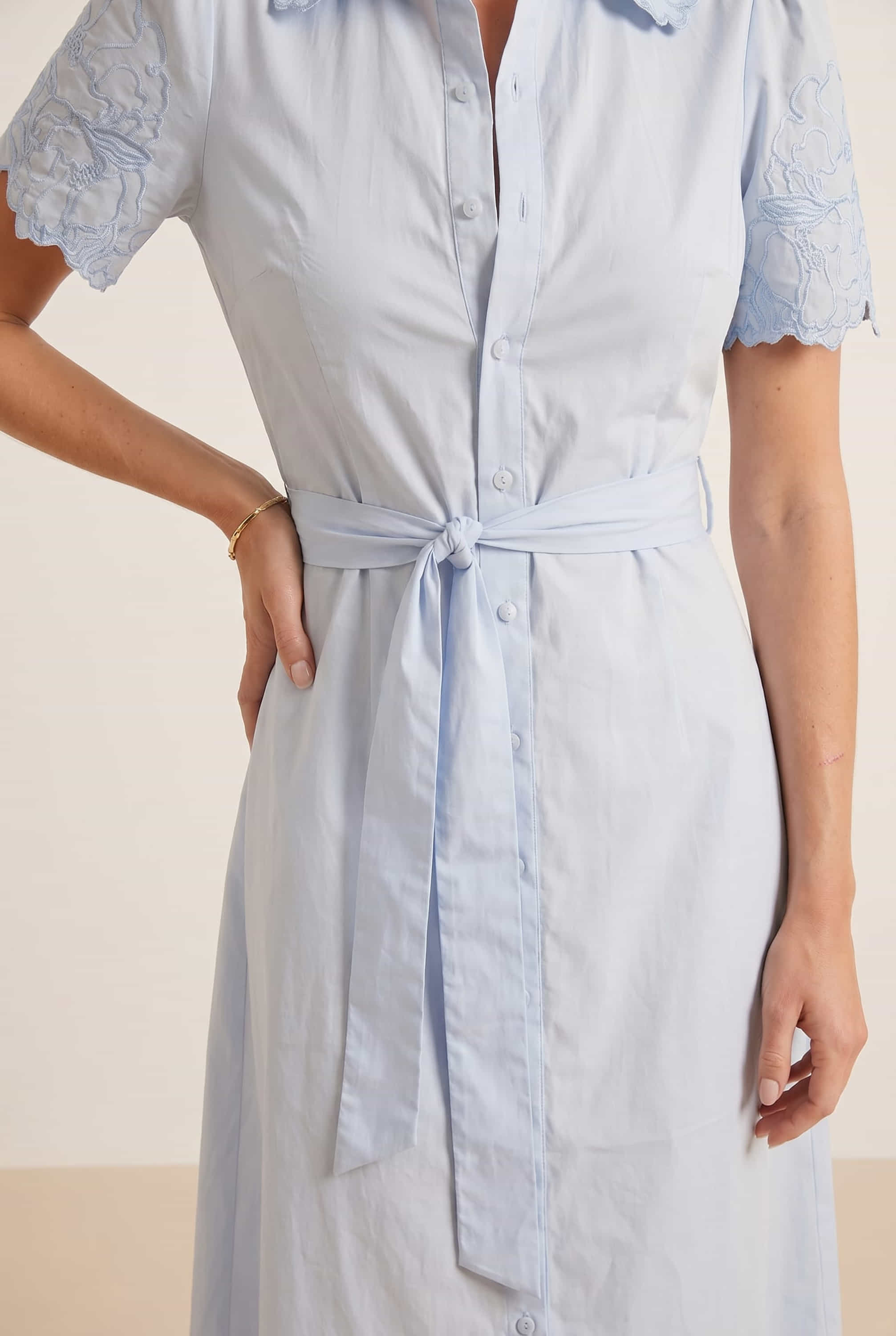 Laser Cut Shirt Dress in blue