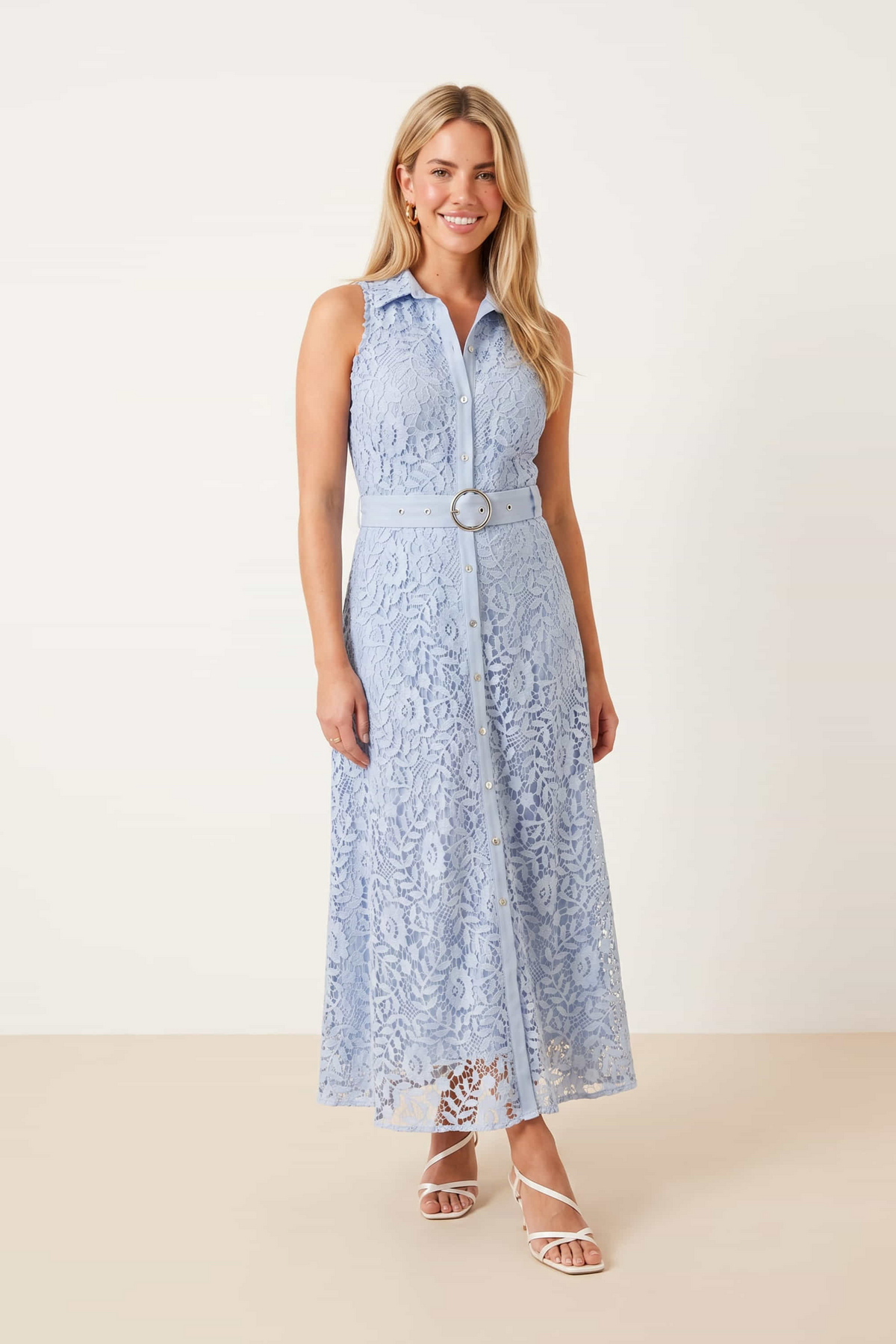 Blue Lace Shirt Dress