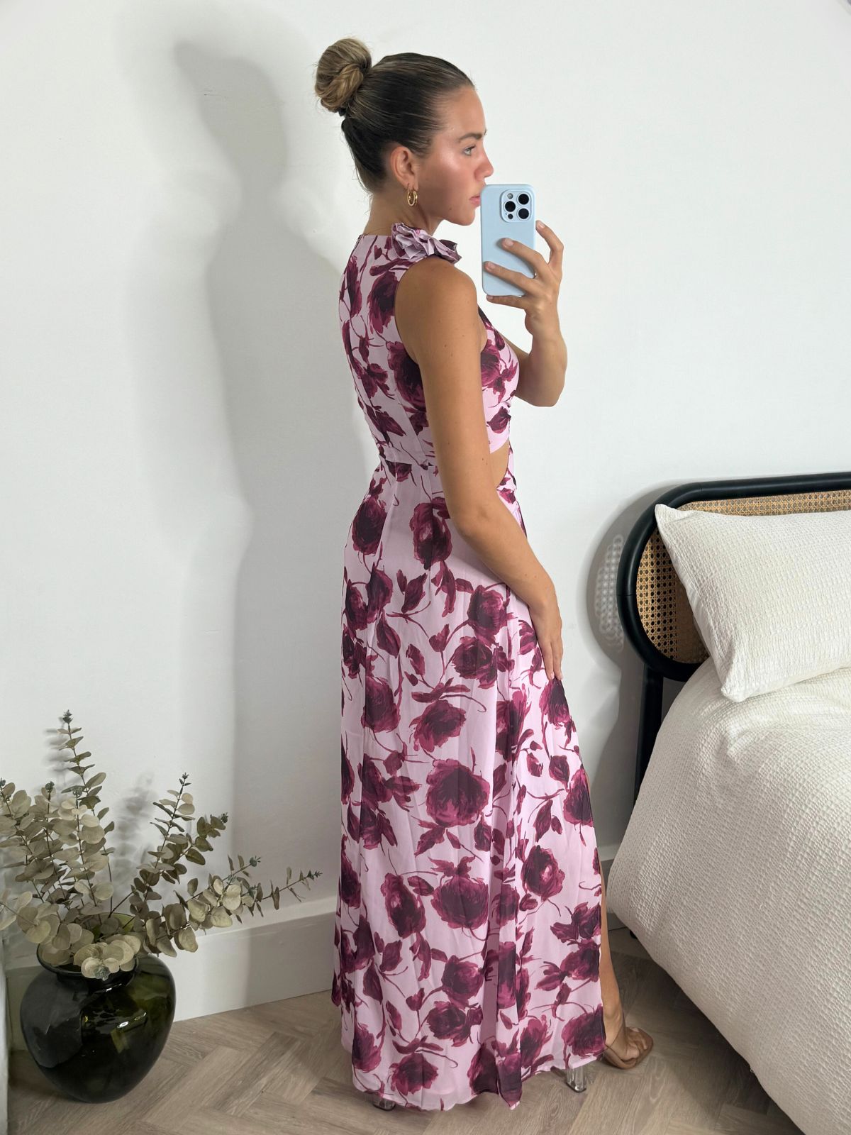 Layla Maxi dress with shoulder corsage / Mulberry