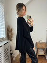 Black V Neck Oversized Jumper | Ella Knitted Jumper / Black