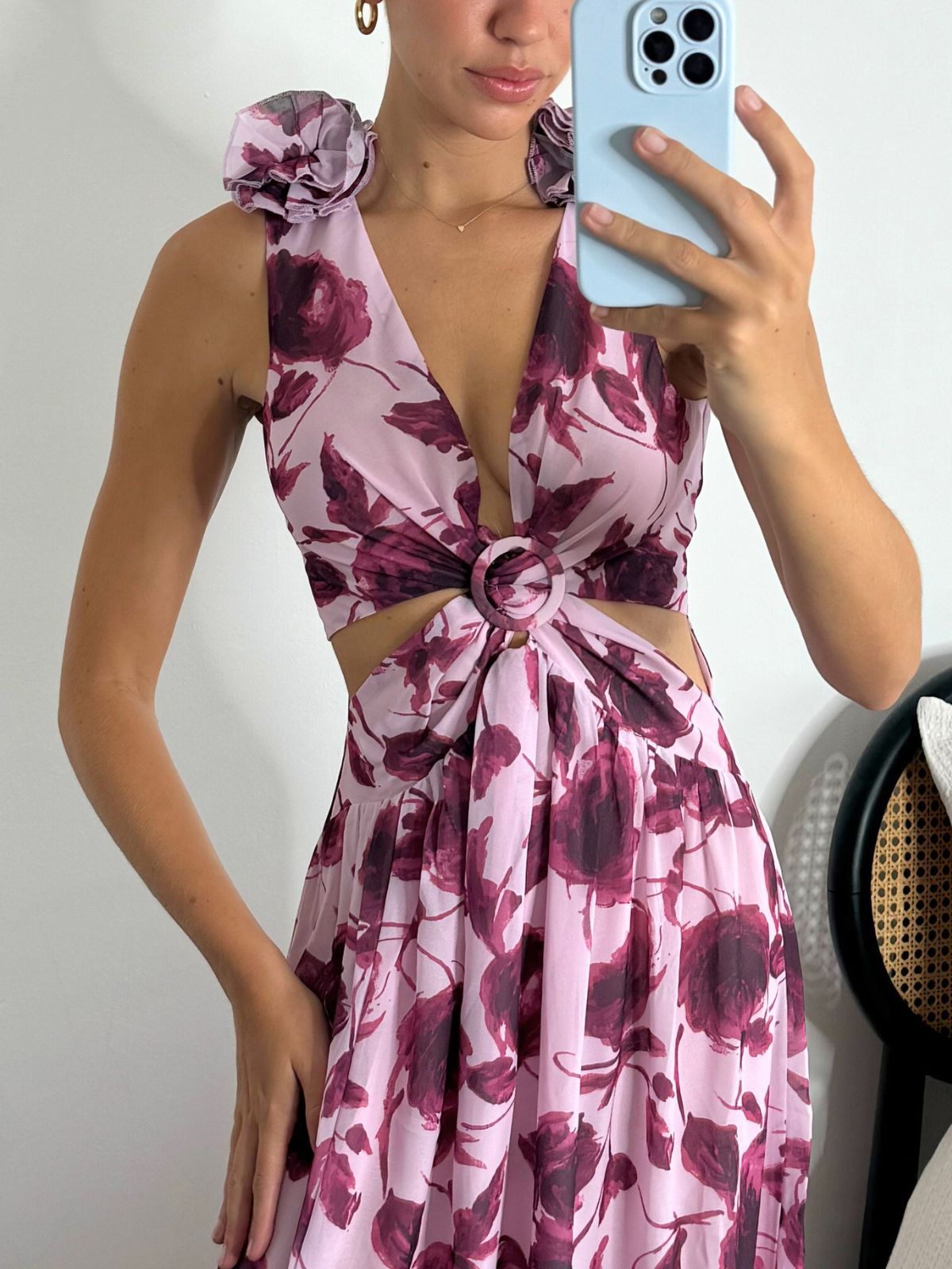 Layla Maxi dress with shoulder corsage / Mulberry