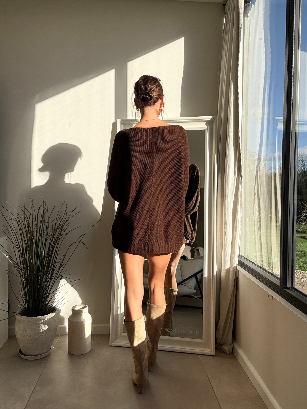 Elodie Oversized knitted V Neck Jumper / Brown