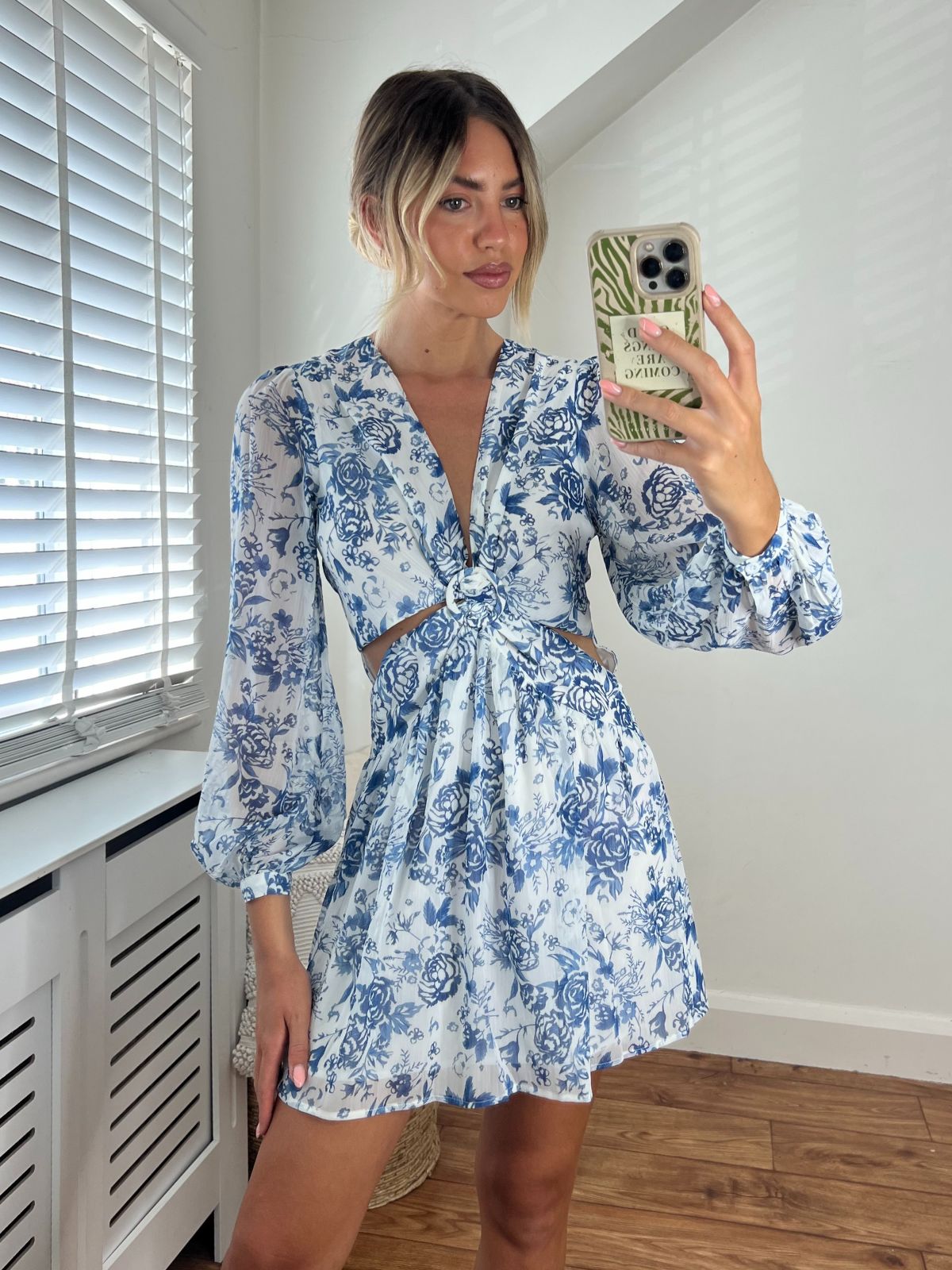 Tasha Cut Out Mini dress / Blue & White Floral