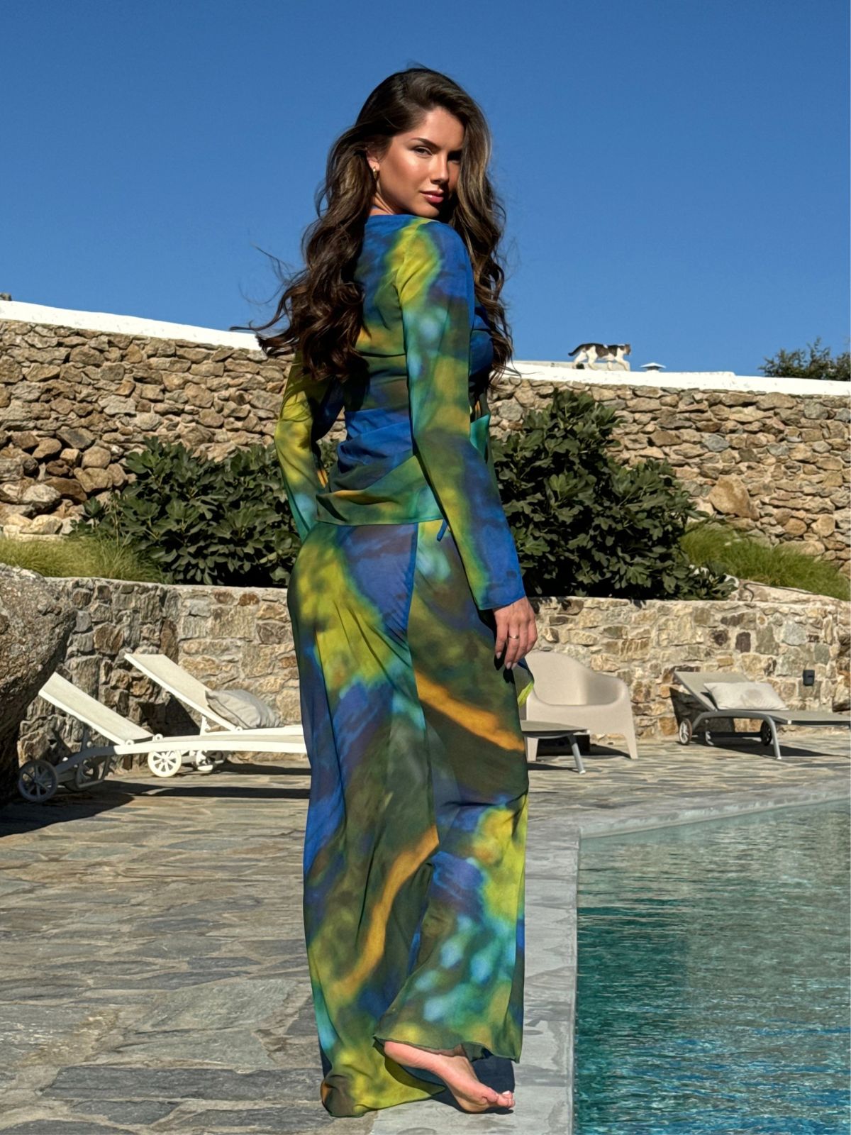 Sheer Beach Cover Up | Gianna Cover Up in Blue and Green