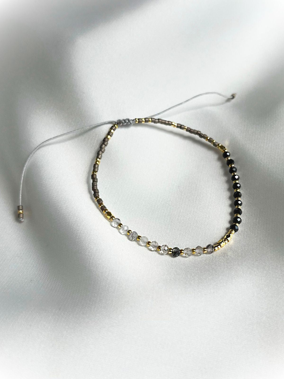 Cluster Bead Dainty Bracelet in Gold & Black