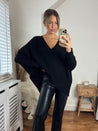 Black V Neck Oversized Jumper | Ella Knitted Jumper / Black