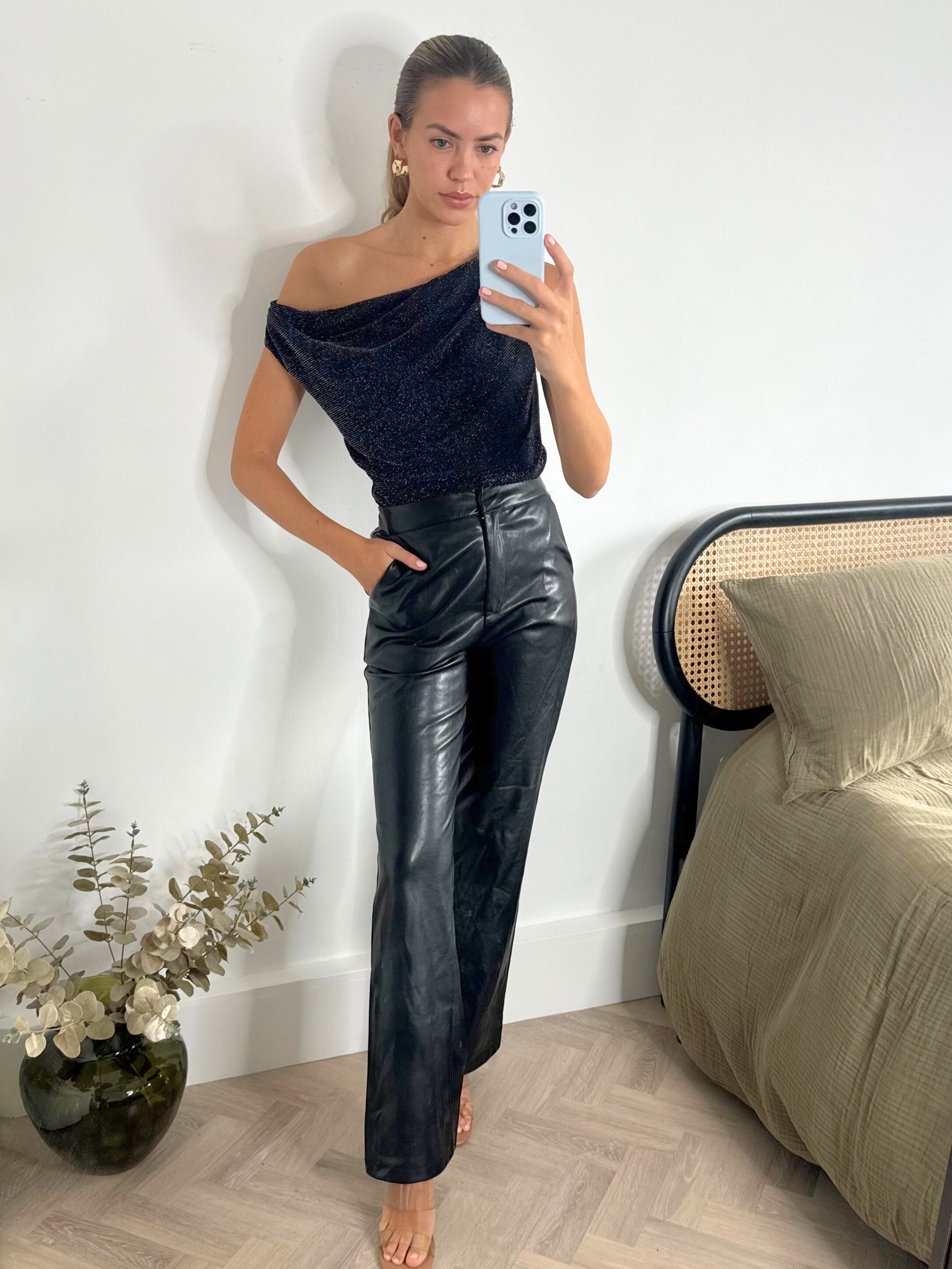 Ashton Metallic Lurex Slinky Top in Black