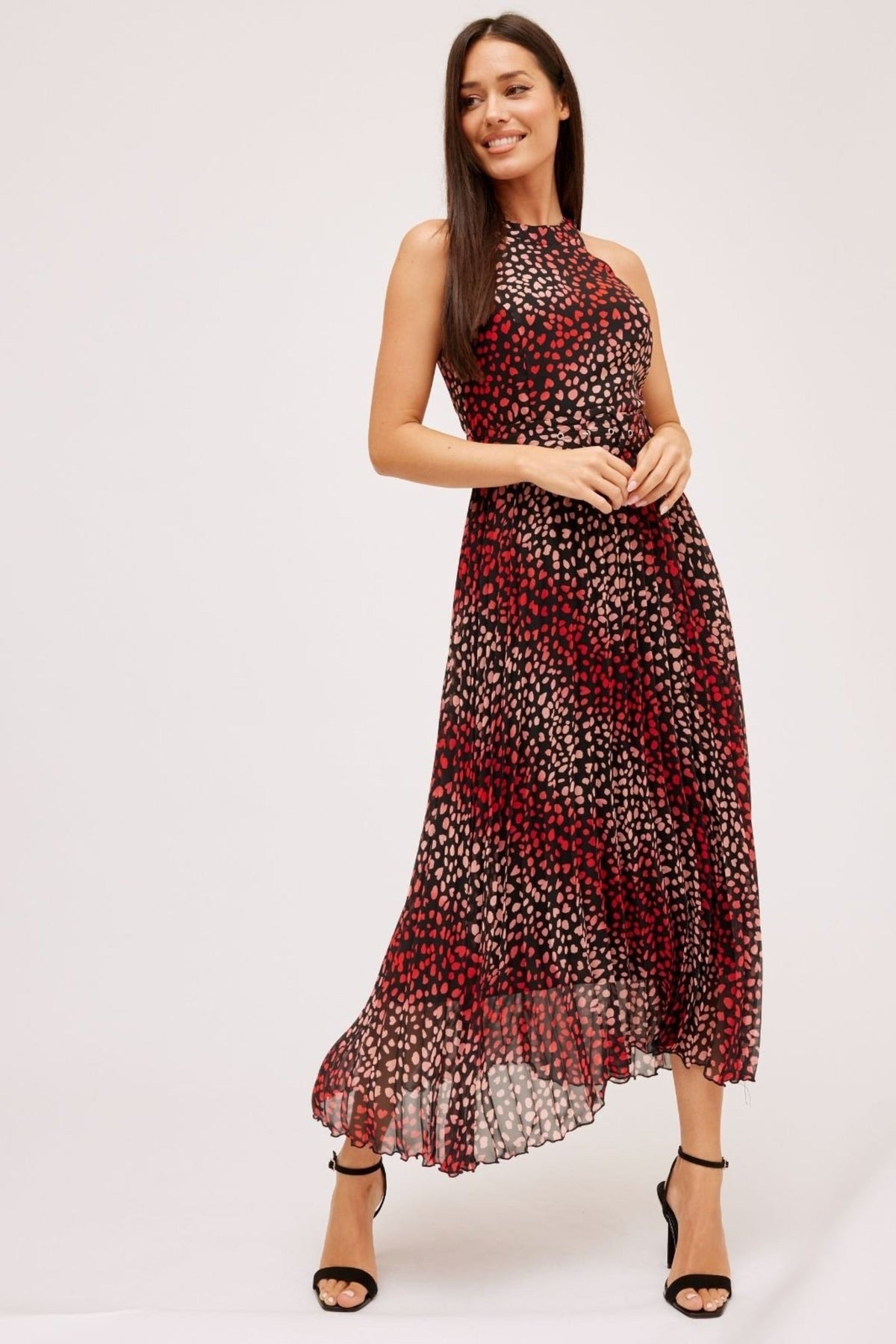Luisa Belted Pleated Maxi Dress / Multi Black Heart