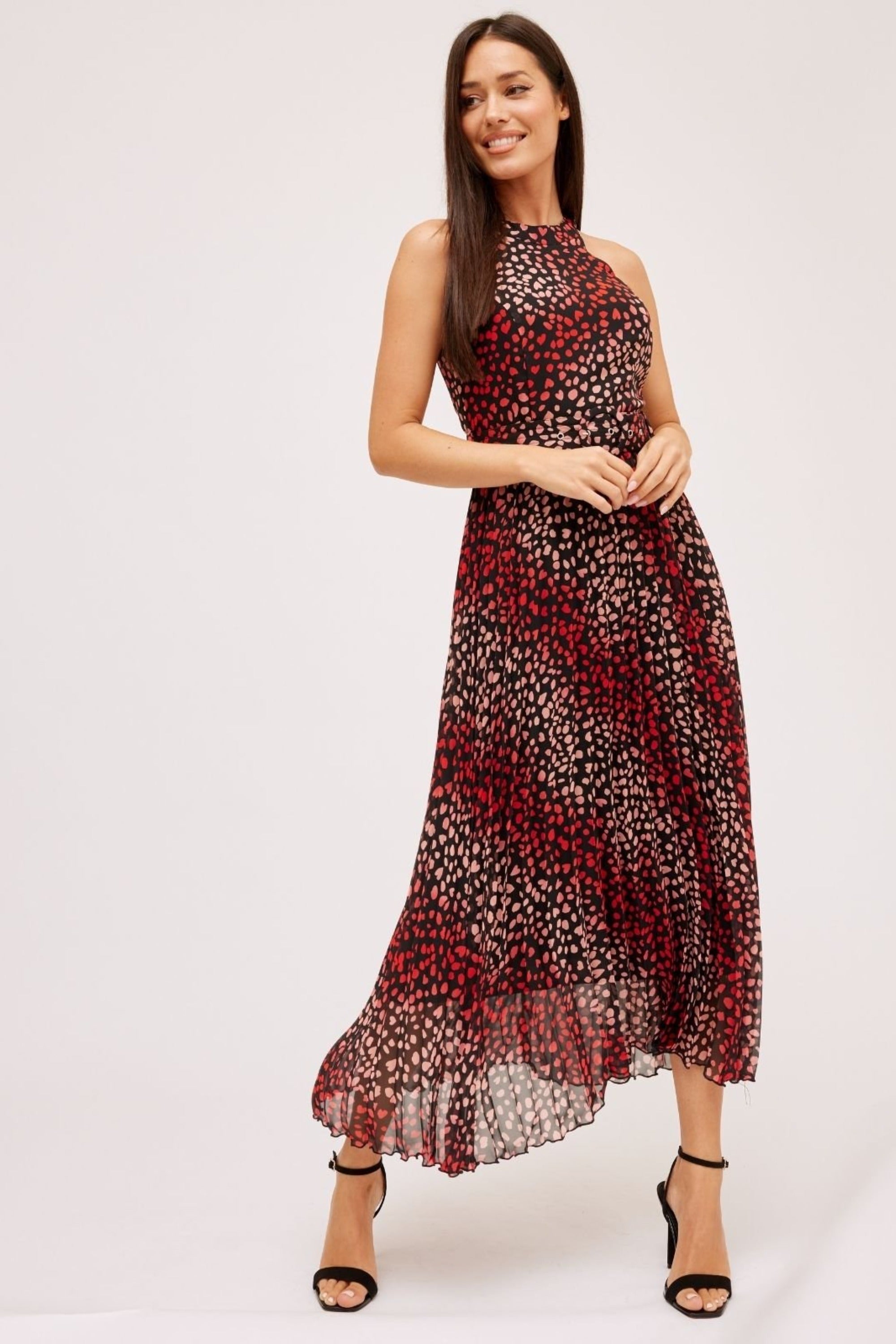 Luisa Belted Pleated Maxi Dress / Multi Black Heart