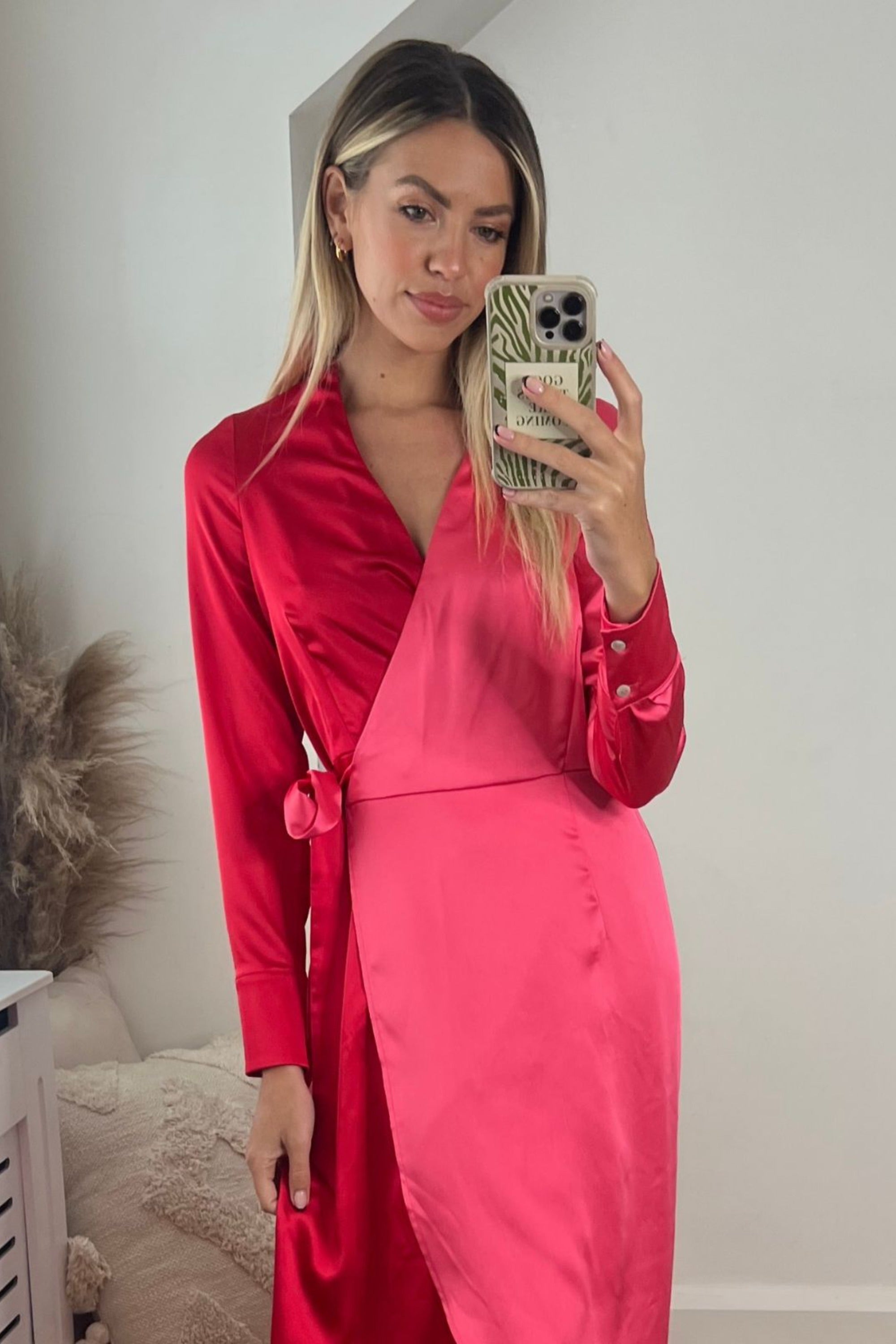 Jem Colourblock Wrap Dress in Pink & Red - Style Cheat