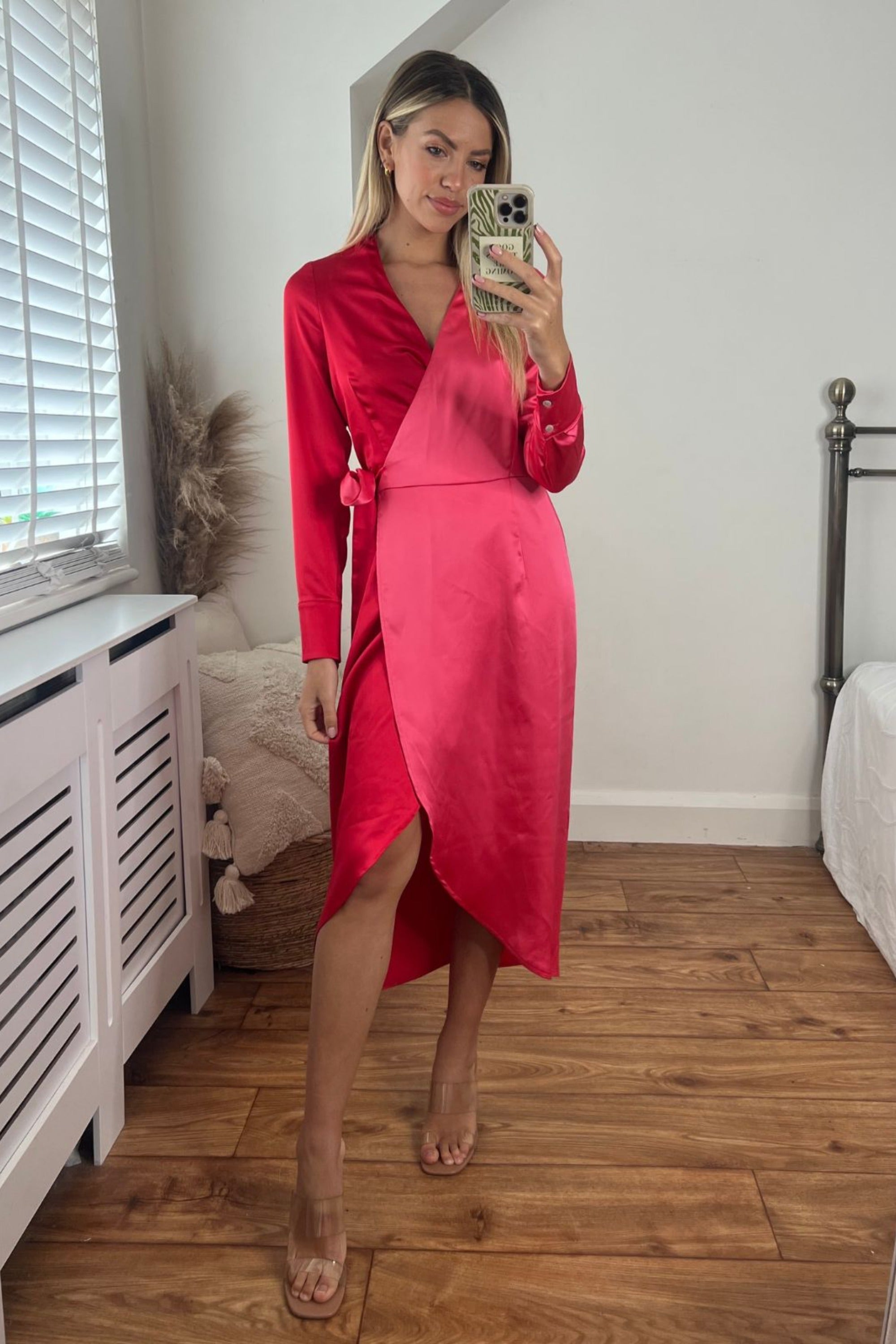 Jem Colourblock Wrap Dress in Pink & Red - Style Cheat
