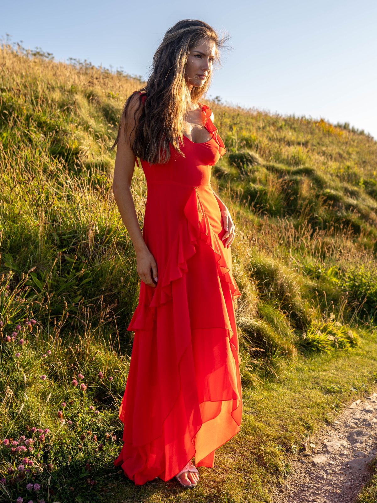 Red Ruffle Maxi Dress | Bella Ruffle Detail Maxi Dress