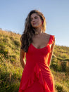 Red Ruffle Maxi Dress | Bella Ruffle Detail Maxi Dress