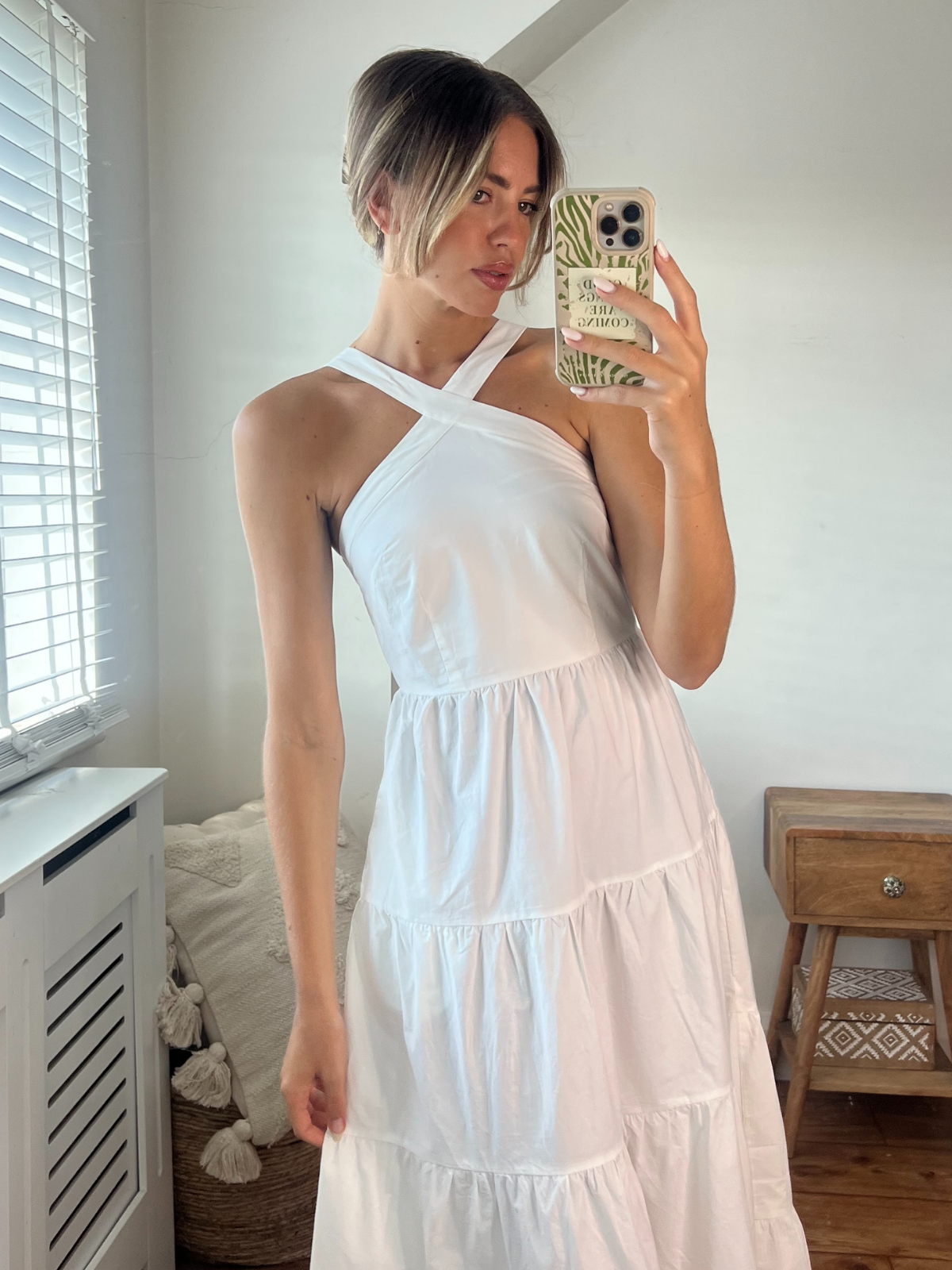 Immy Halter Tiered Dress / White