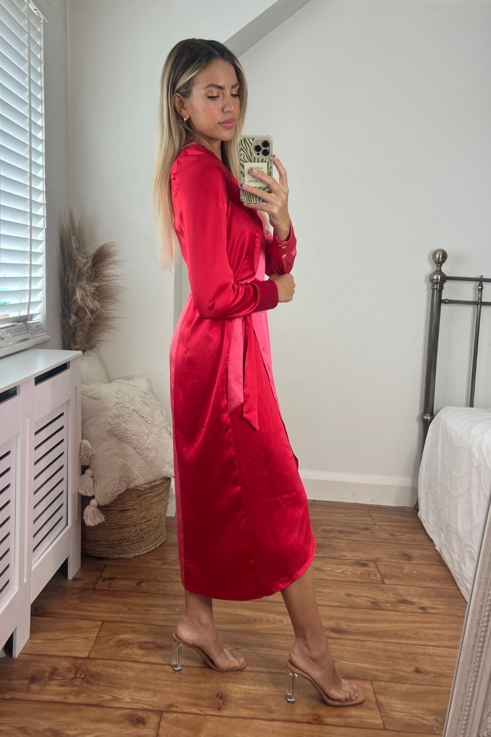 Jem Colourblock Wrap Dress in Pink & Red - Style Cheat