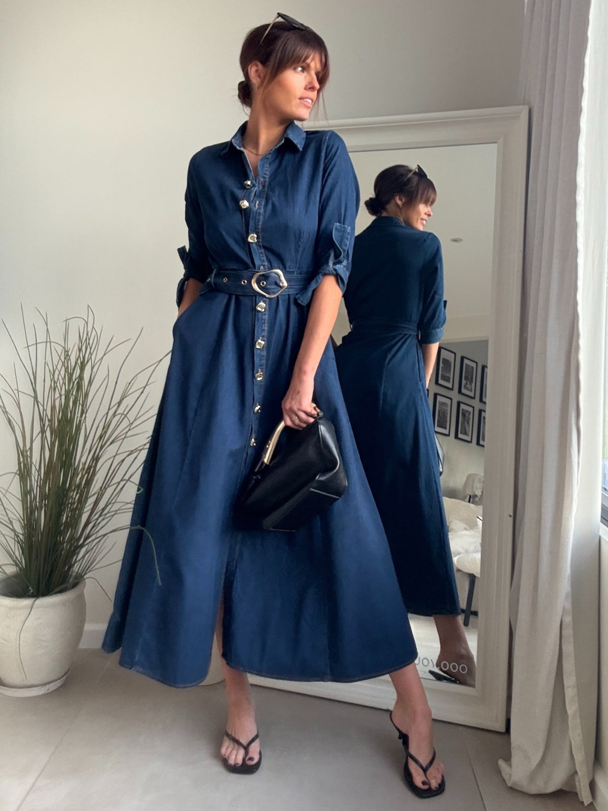 Daphne Belted Shirt Dress / Blue Denim