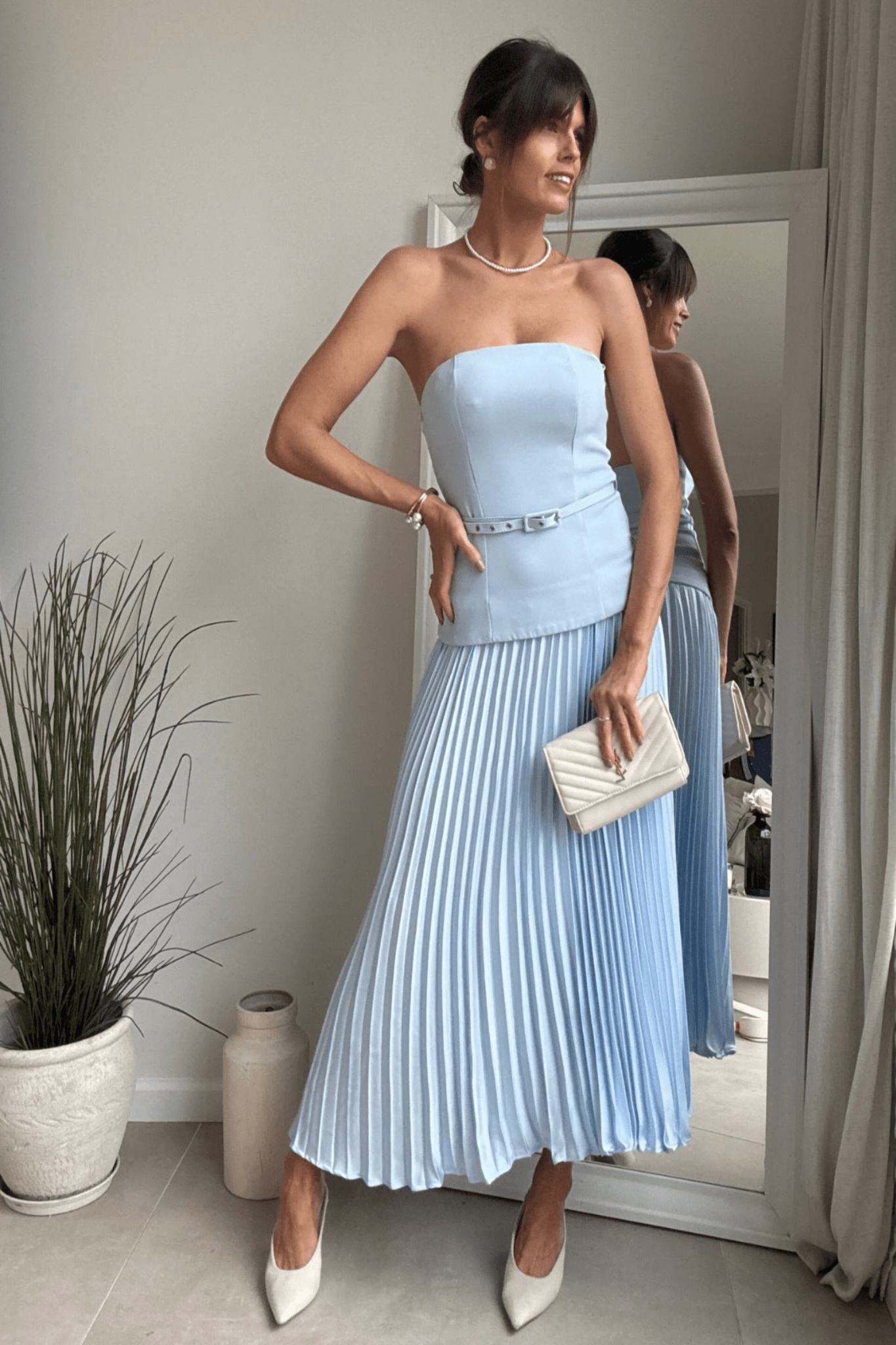 Anna Bandeau Pleat Dress in Baby Blue - Style Cheat