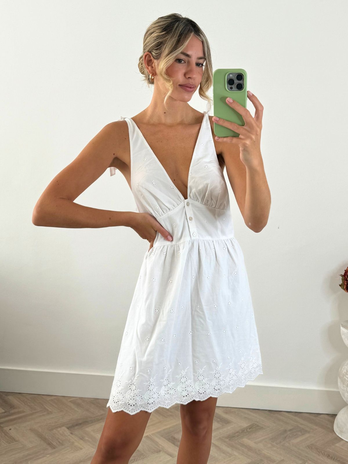 Sia V Neck Mini Dress in White