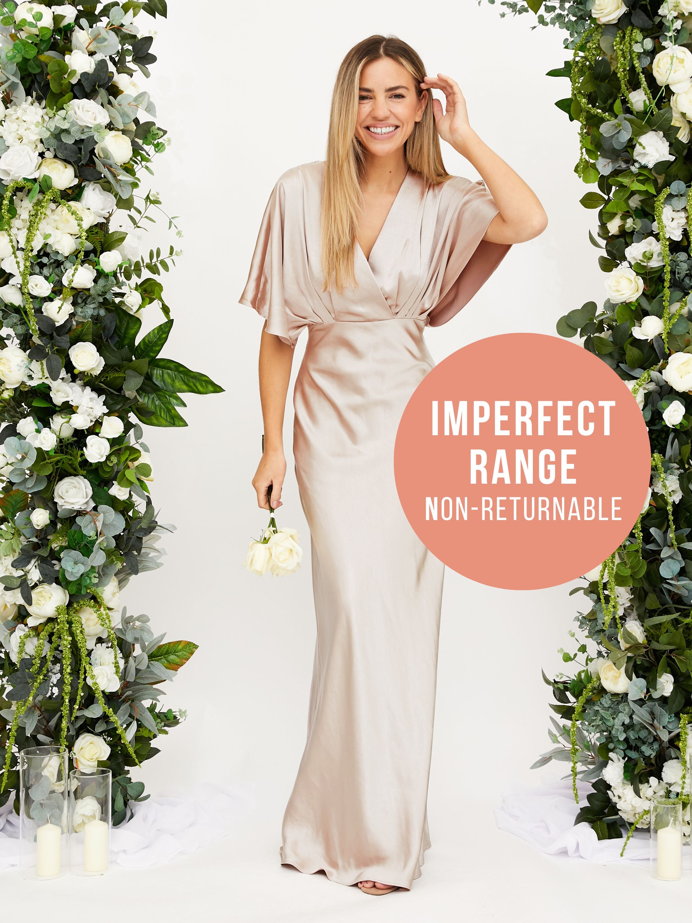 IMPERFECT Angel Sleeve Satin Maxi Dress / Champagne