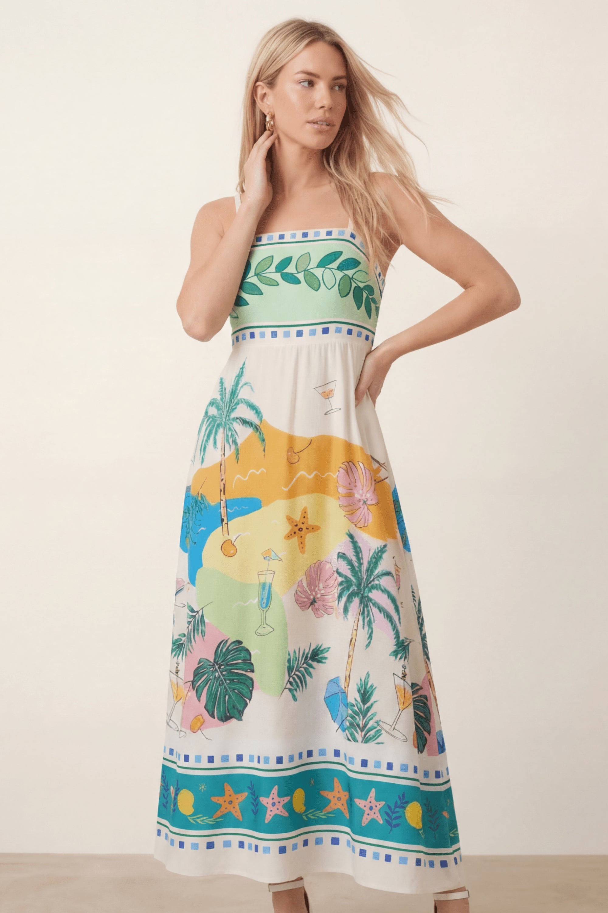 Placement Print Tropical Midi  Dress