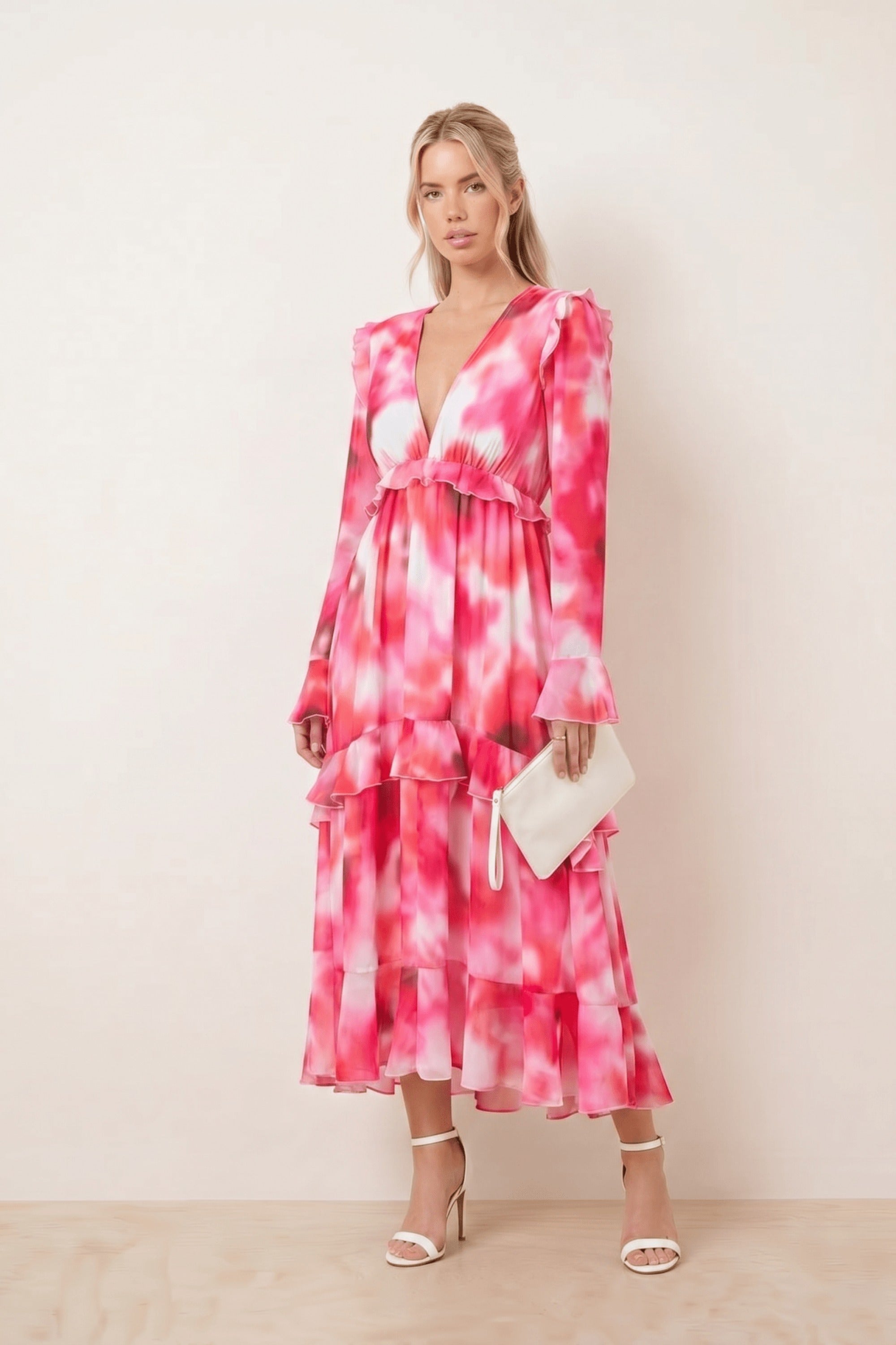 Birdie Frill Tie Back Dress / Pink Abstract - Style Cheat