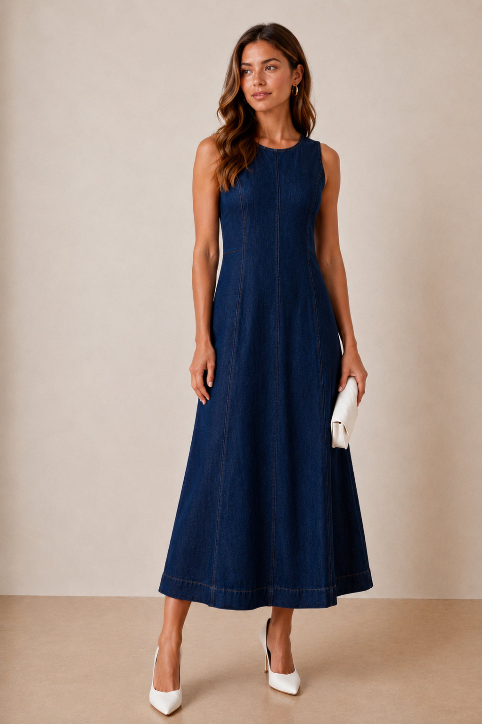 Blue Denim Midi Dress
