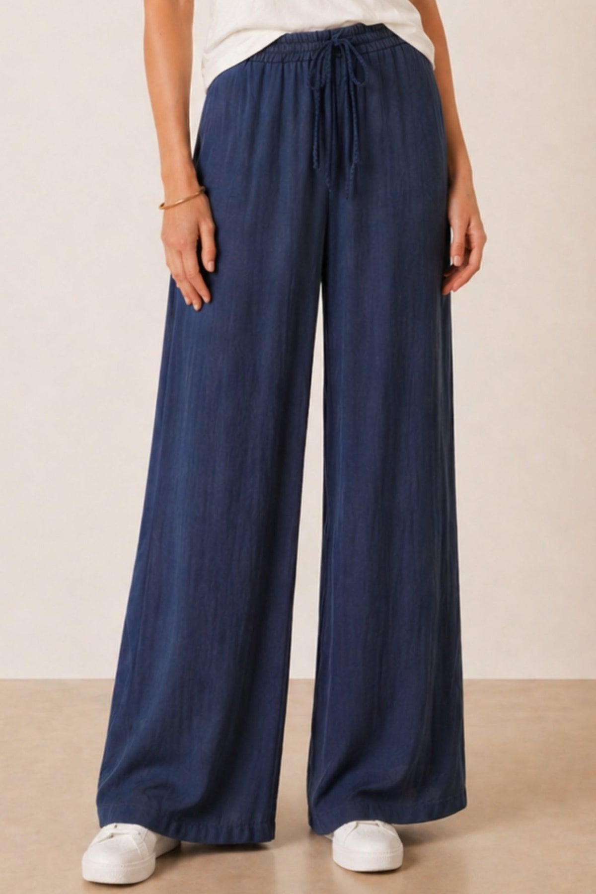 Elasticated Tie Front Denim Trouser