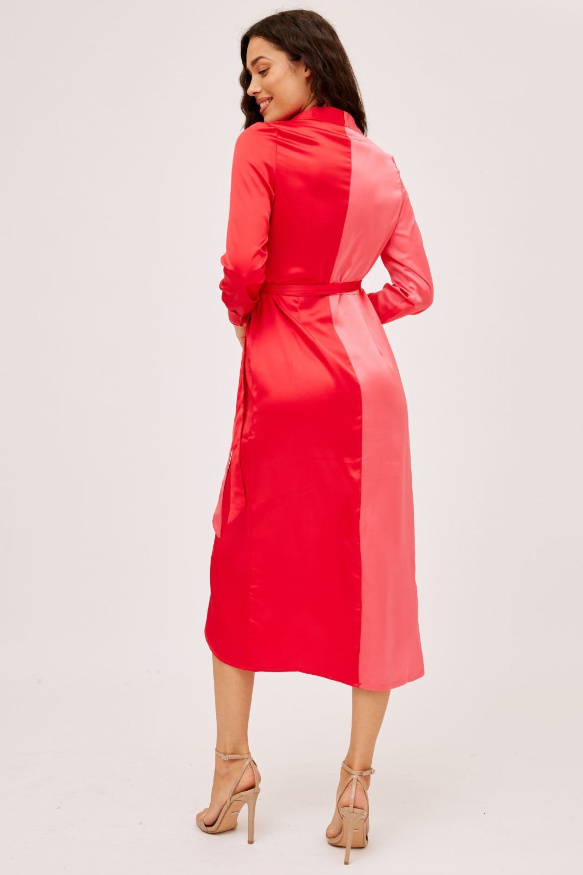 Jem Colourblock Wrap Dress in Pink & Red - Style Cheat