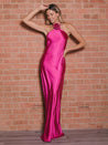 Corsage Maxi Dress | Corsage Detail Satin Maxi Dress / Hot Pink