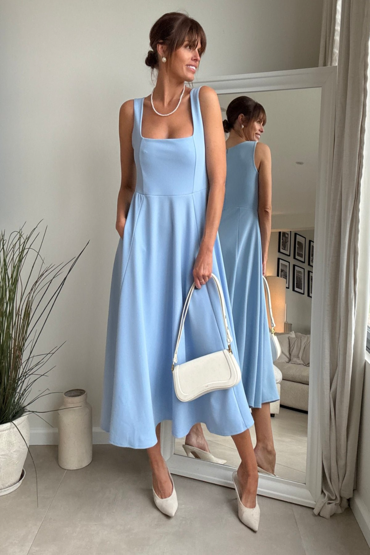 Fit and Flare Midi Dress in Blue