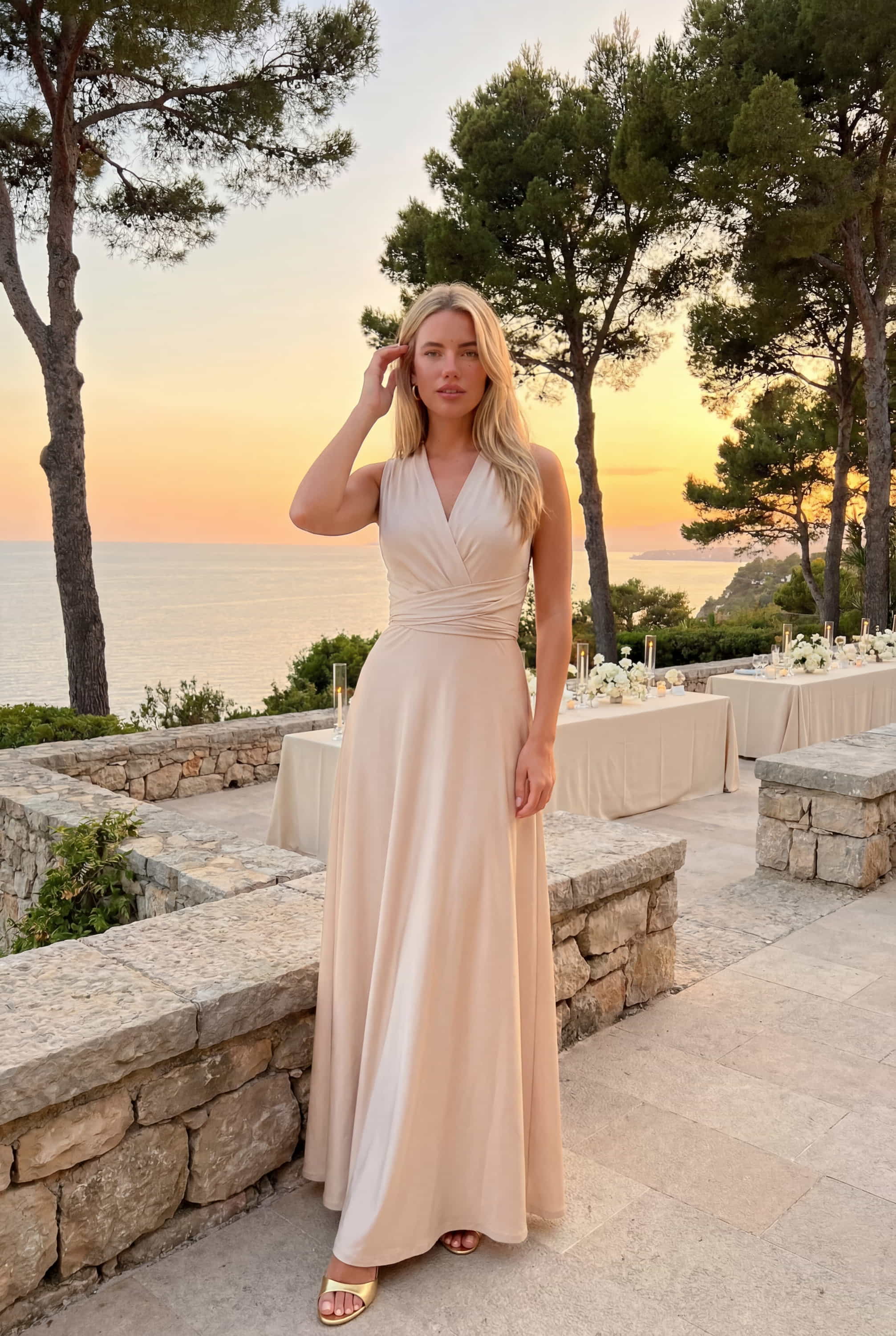 Multi-way Slinky Maxi Dress / Champagne