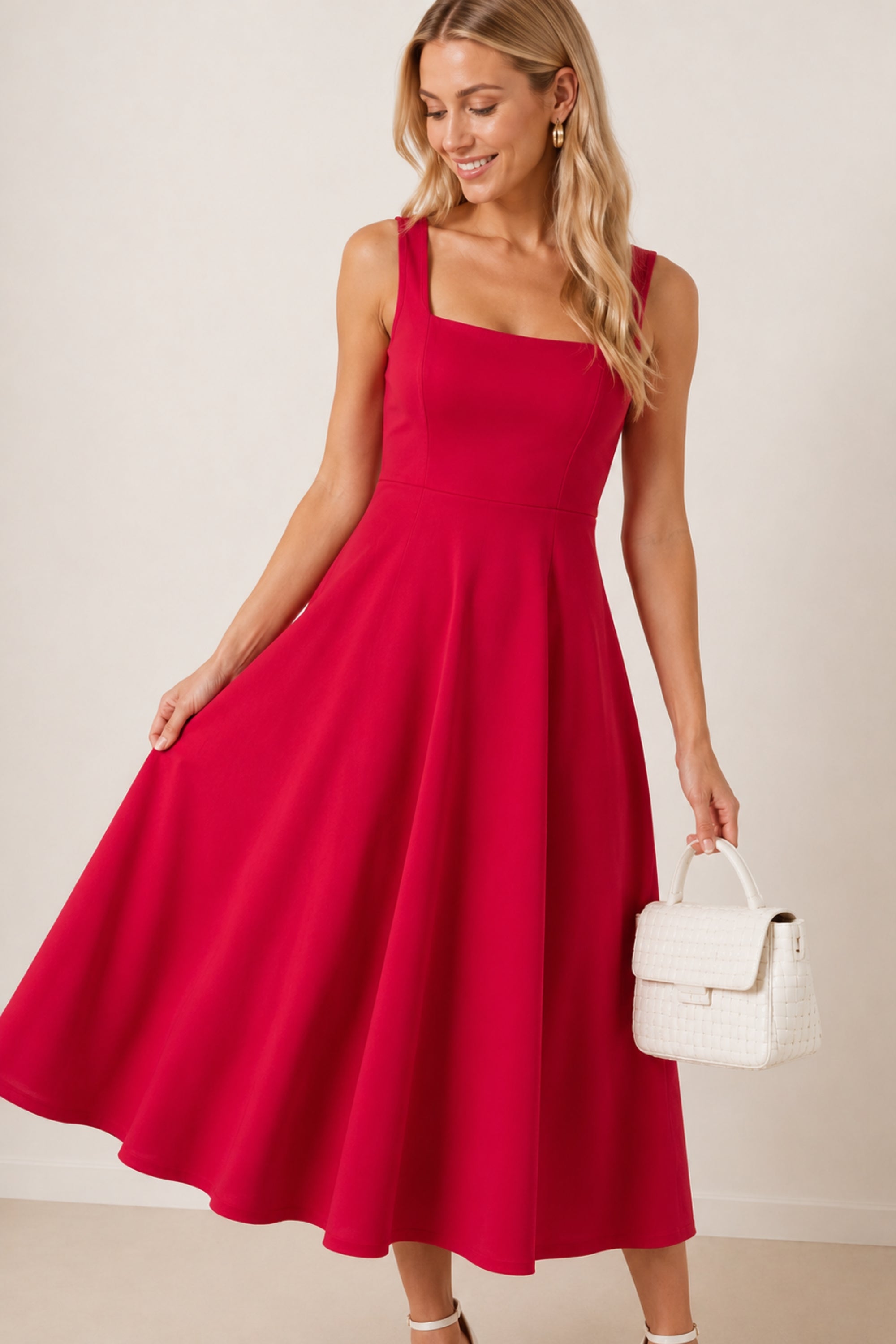 Fit & Flare Red Midi Dress – Style Cheat