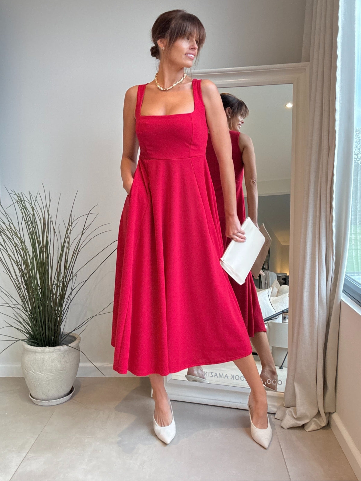 Fit & Flare Red Midi Dress