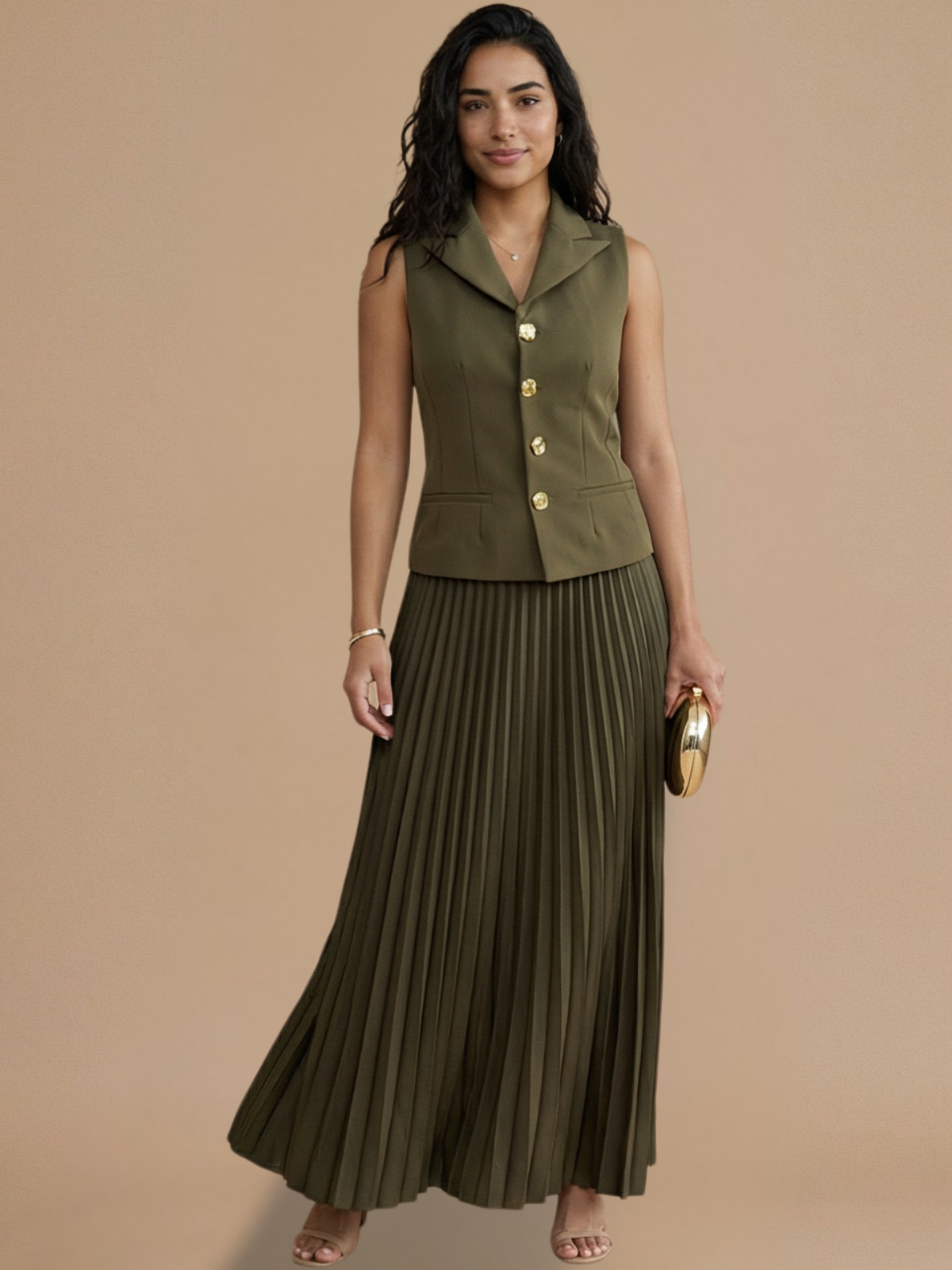 Orlaith Button Pleat Blazer Dress / Khaki
