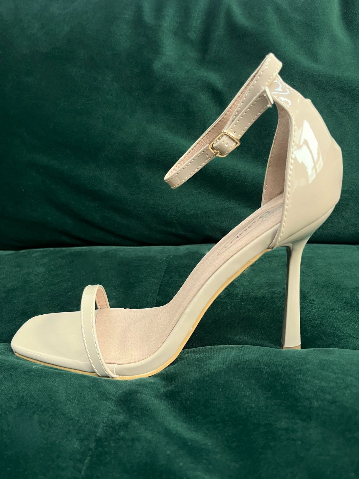 Patent Leather Strappy Heels in Nude | Lilla Barely There Heel
