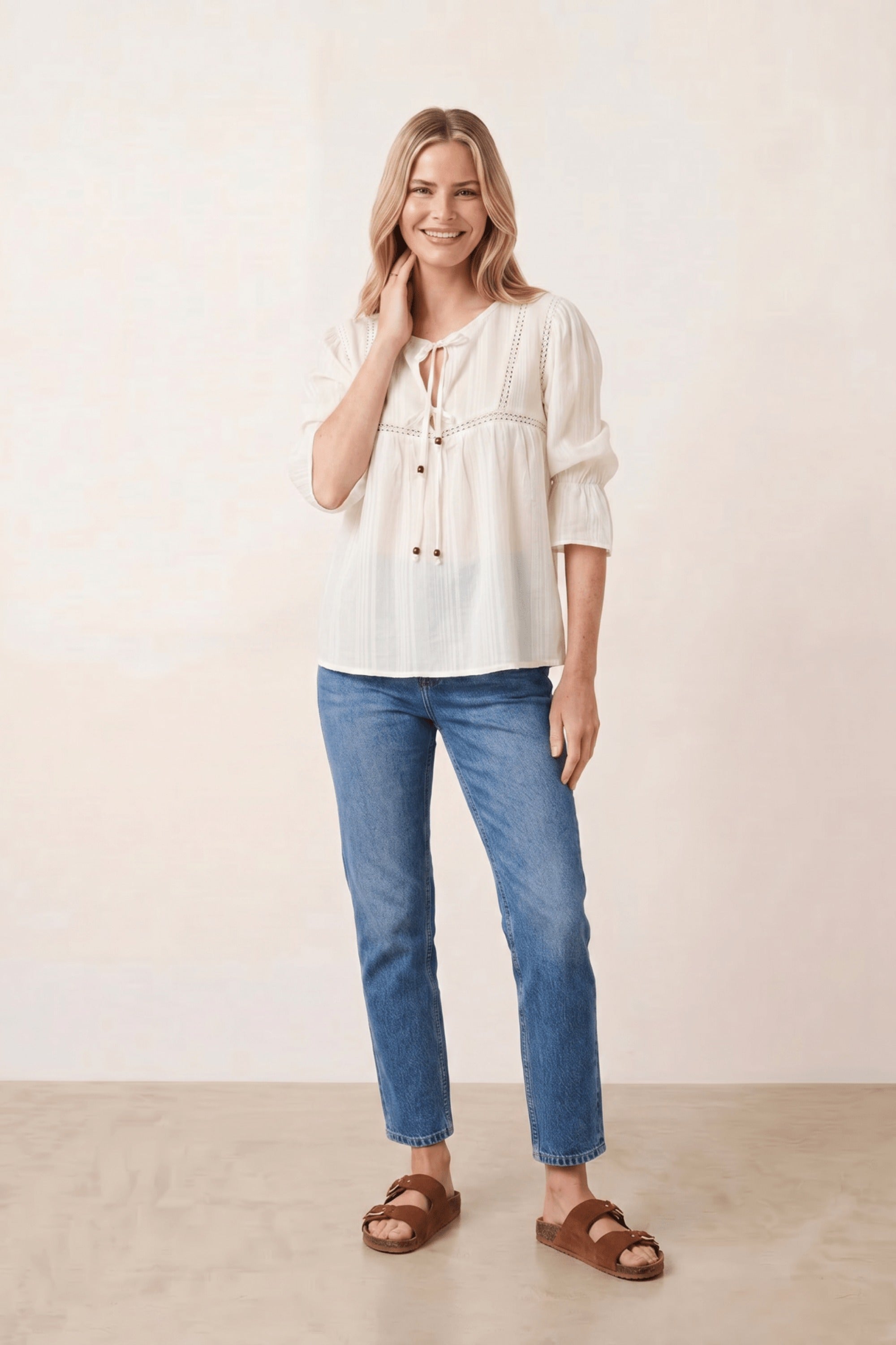 Tiered White Tie Textured Blouse - Style Cheat
