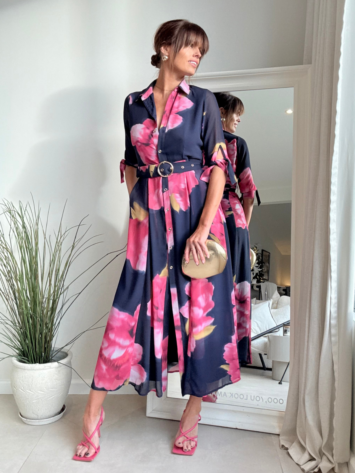 Daphne Belted Shirt Dress / Navy Floral