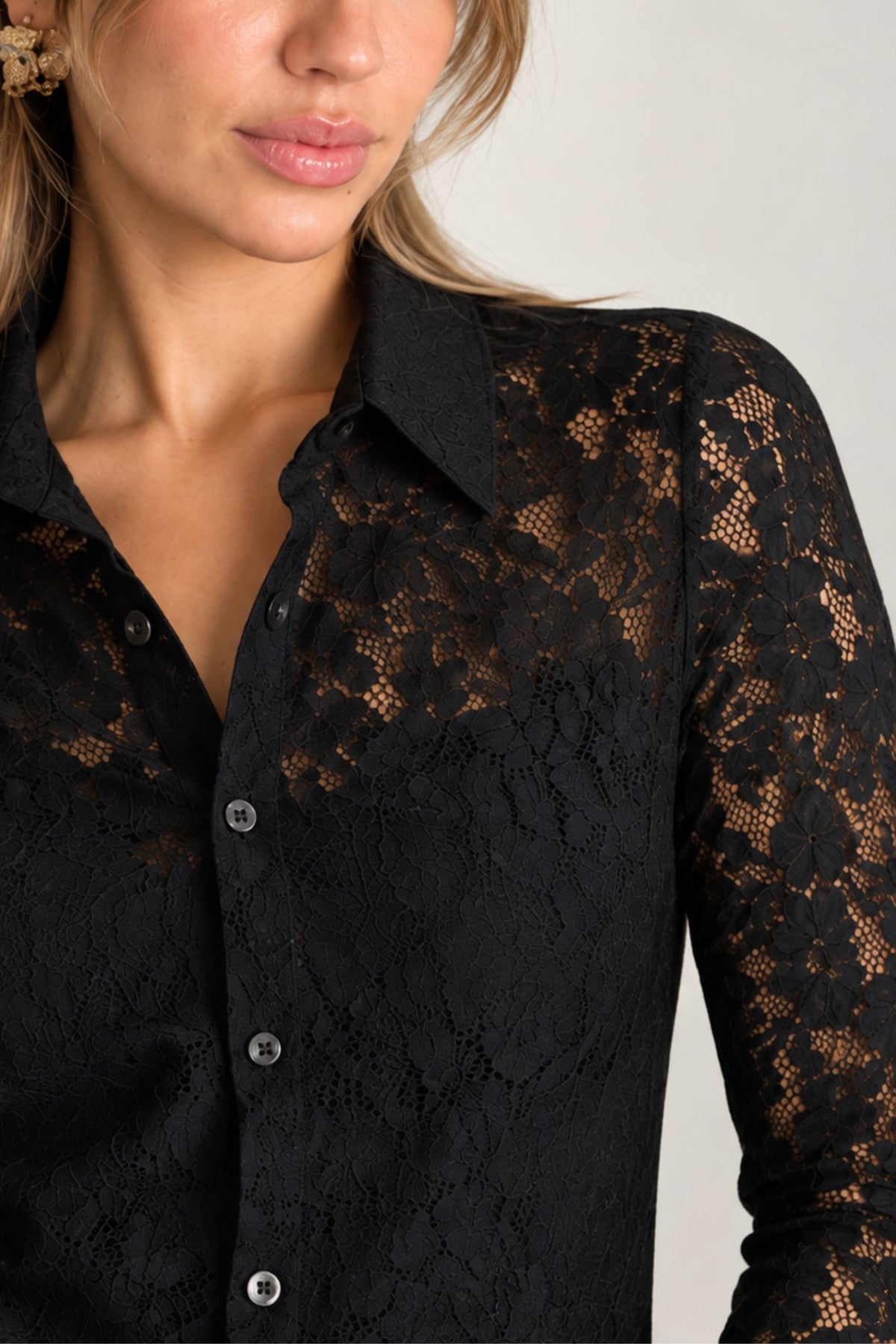 Lana Sheer Lace Shirt in Black