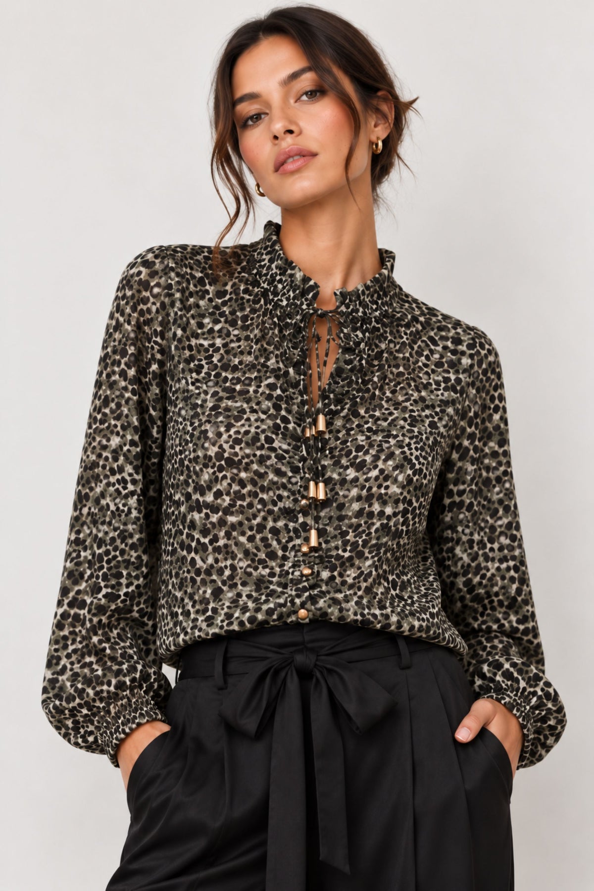 Animal Print Tie Blouse
