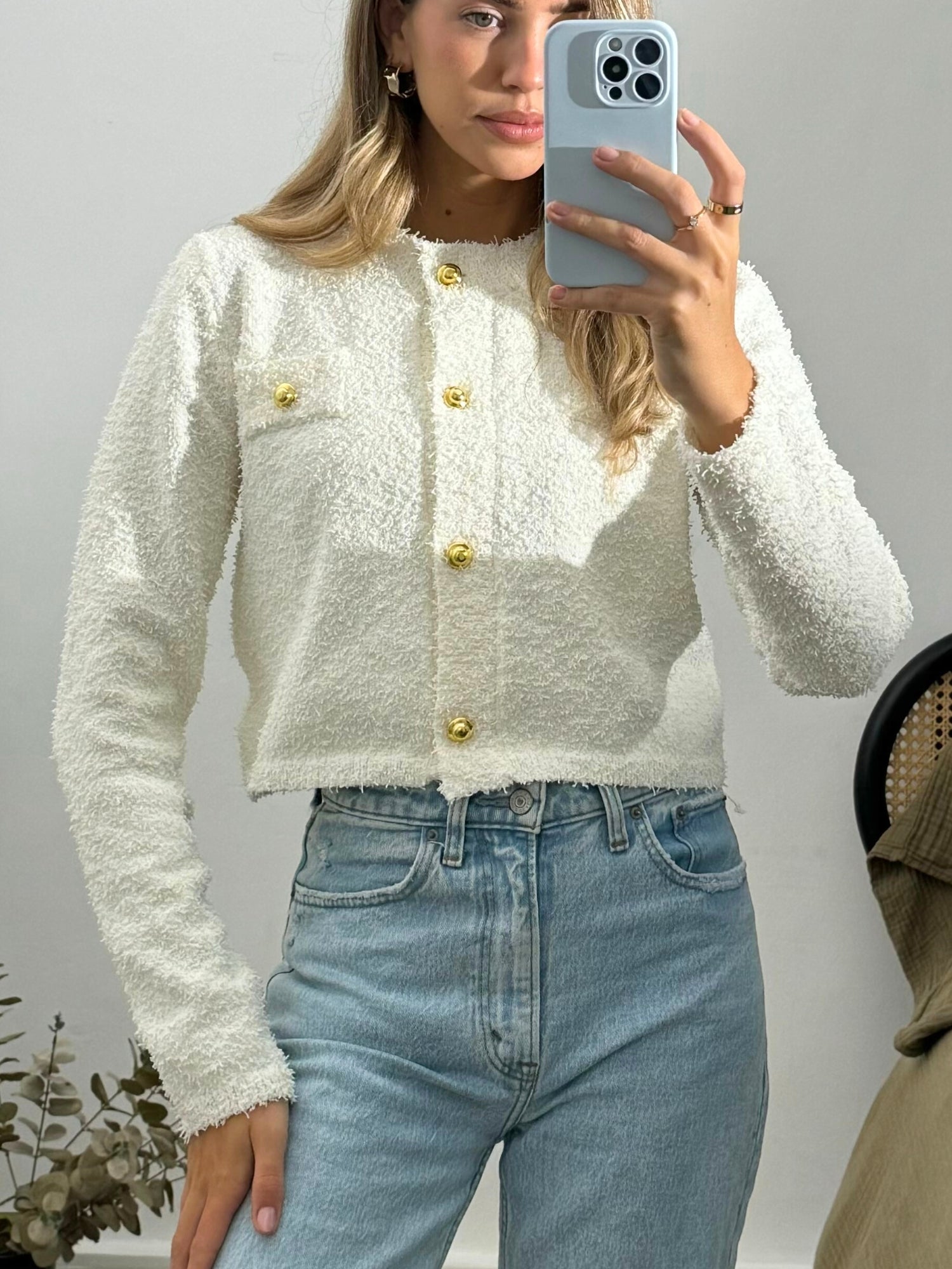 Penny Popcorn Knitted Cardigan in Cream