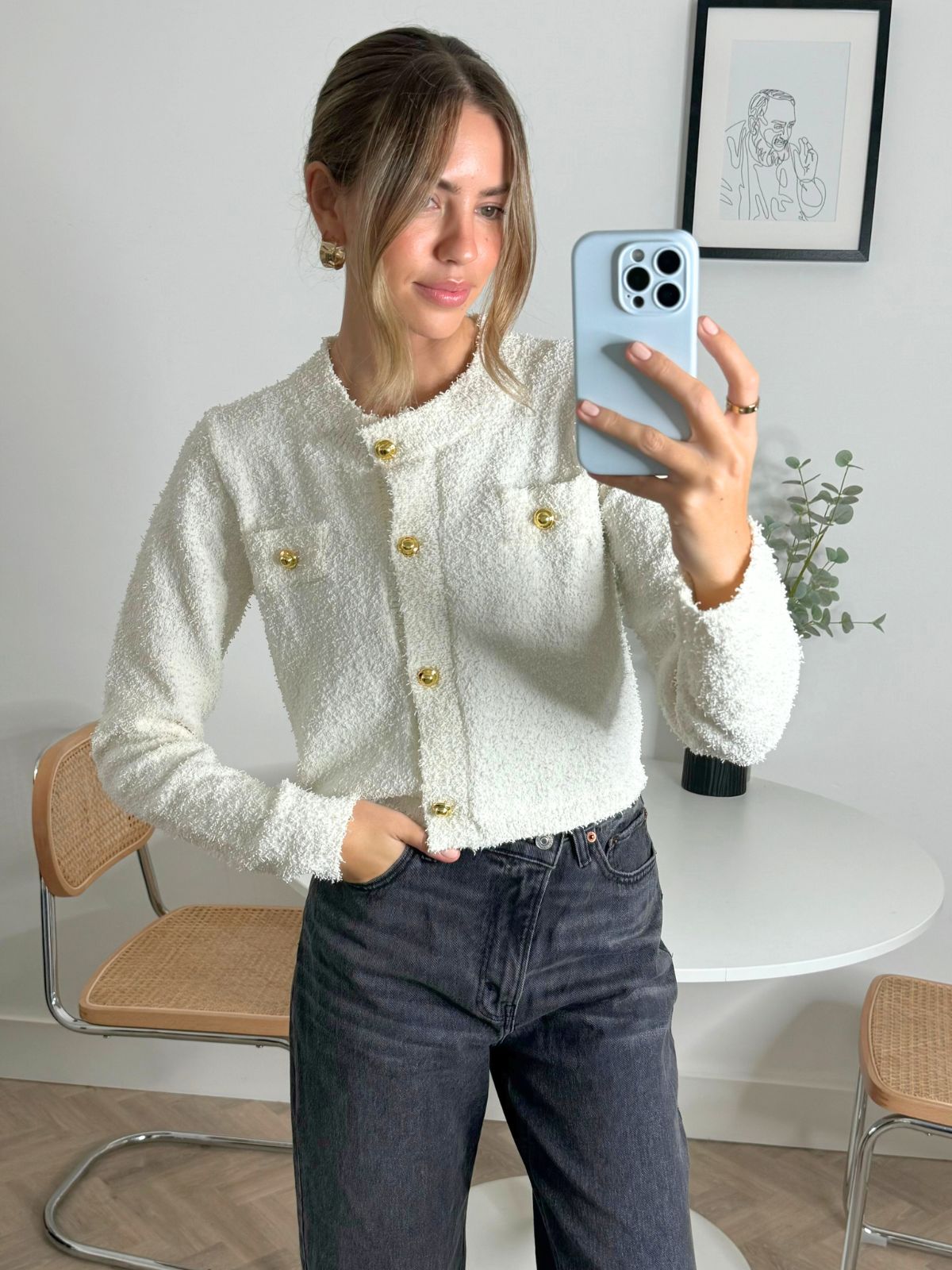 Popcorn Knitted Cardigan in Cream