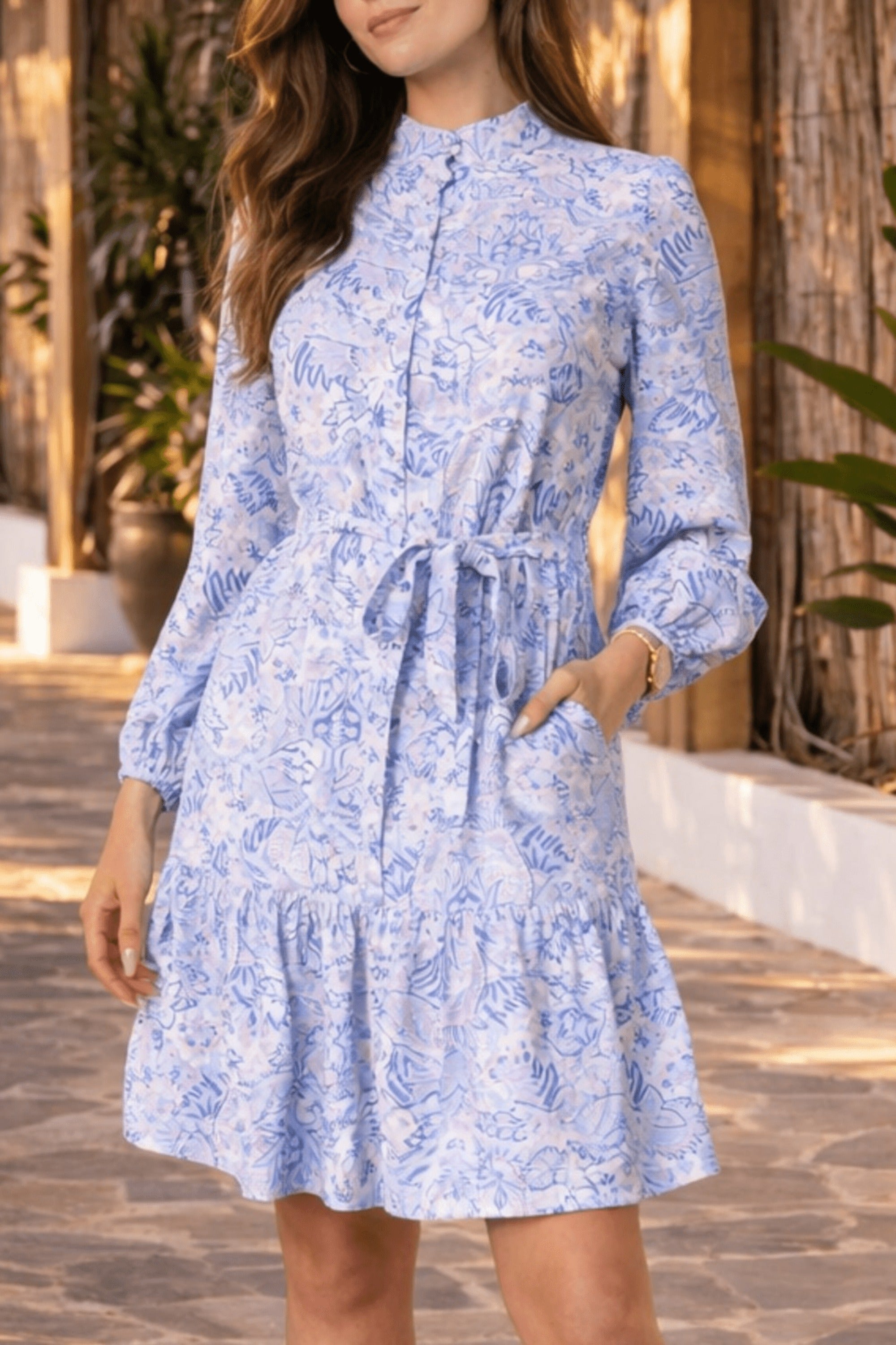 Mini Shirt Dress - Blue Print - Style Cheat