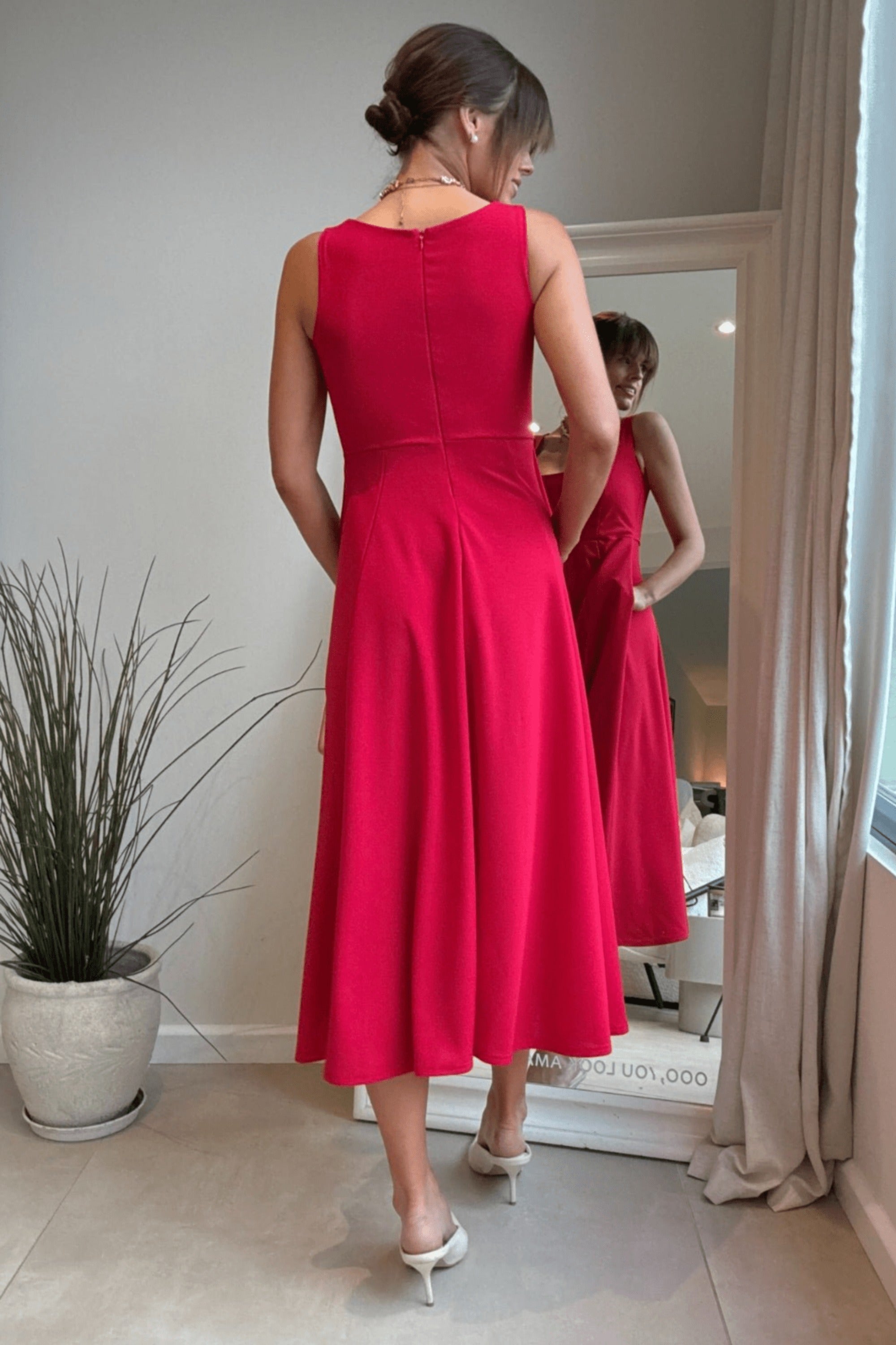 Fit & Flare Red Midi Dress - Style Cheat