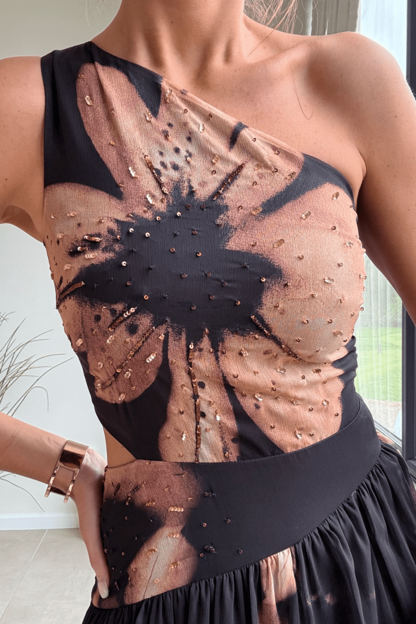 Jasmine Embellished Cut Out One Shoulder Dress - Style Cheat